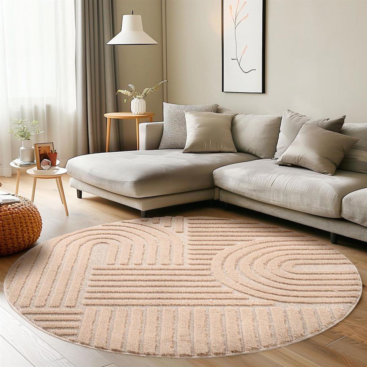 Carpettex Bej 9 mm Polipropilen Antialerjenik Yıkanabilir Kalın Kaymaz Taban Yuvarlak Makine Dokuma Antre-Salon-Yatak Odası Halısı 120x300 cm
