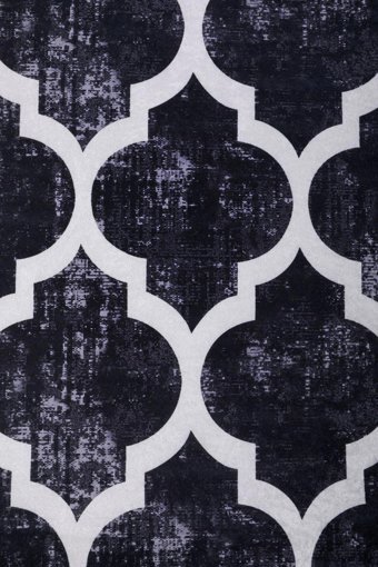 Dijidekor Maça Siyah 6 mm Polyester Yıkanabilir Orta Kaymaz Dot Taban Oval Makine Dokuma Salon Halısı 80x150 cm