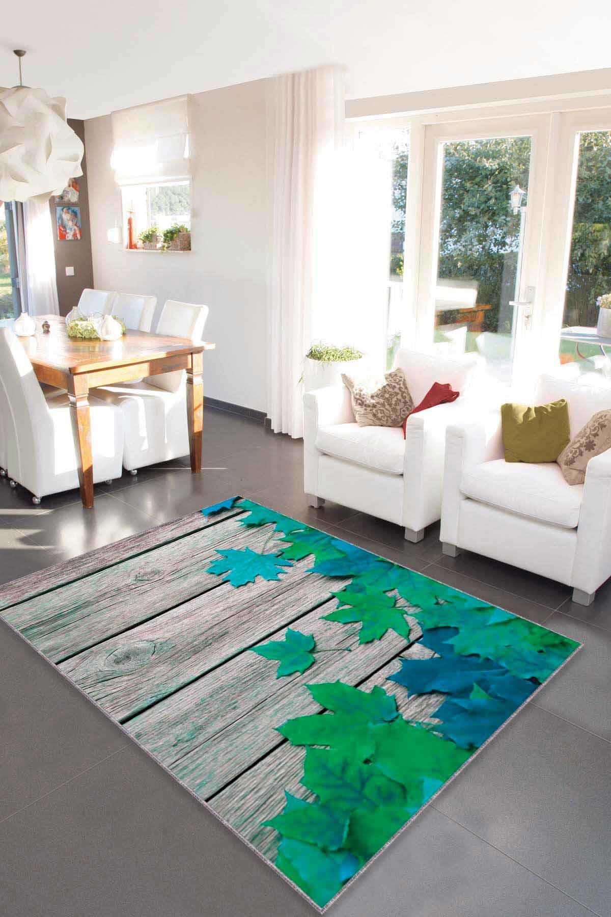 Viva Home CNR06 Çok Renkli 7 mm Mikropolyester Leke Tutmaz-Yalıtıma Yardımcı Yıkanabilir İnce Kaymaz Taban Üç Boyutlu Dikdörtgen Makine Dokuma Salon Halısı 100x200 cm