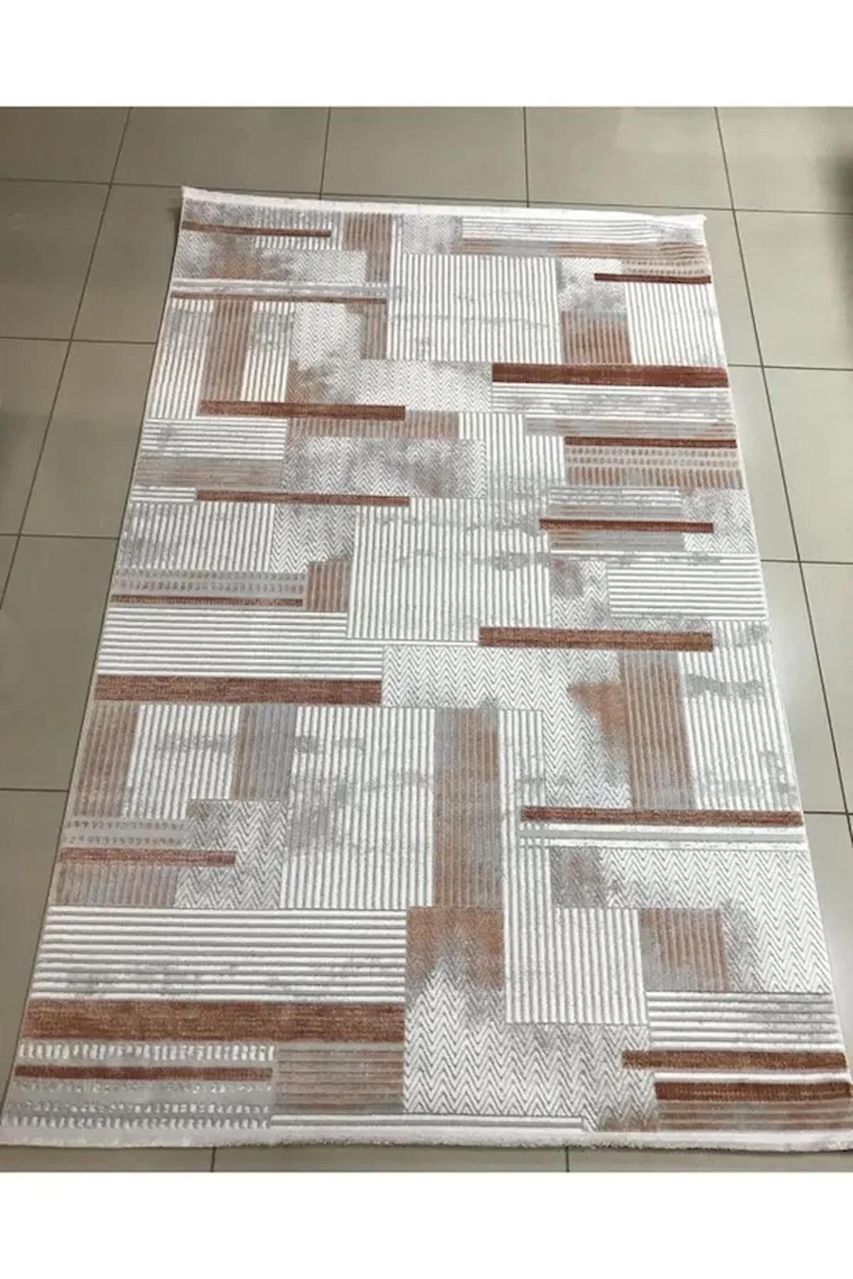 Merinos  Diyez 39140 Bej-Kahverengi 9.5 mm Akrilik Yıkanabilir İnce Kaymaz Dikdörtgen Makine Dokuma Salon Halısı 100x200 cm