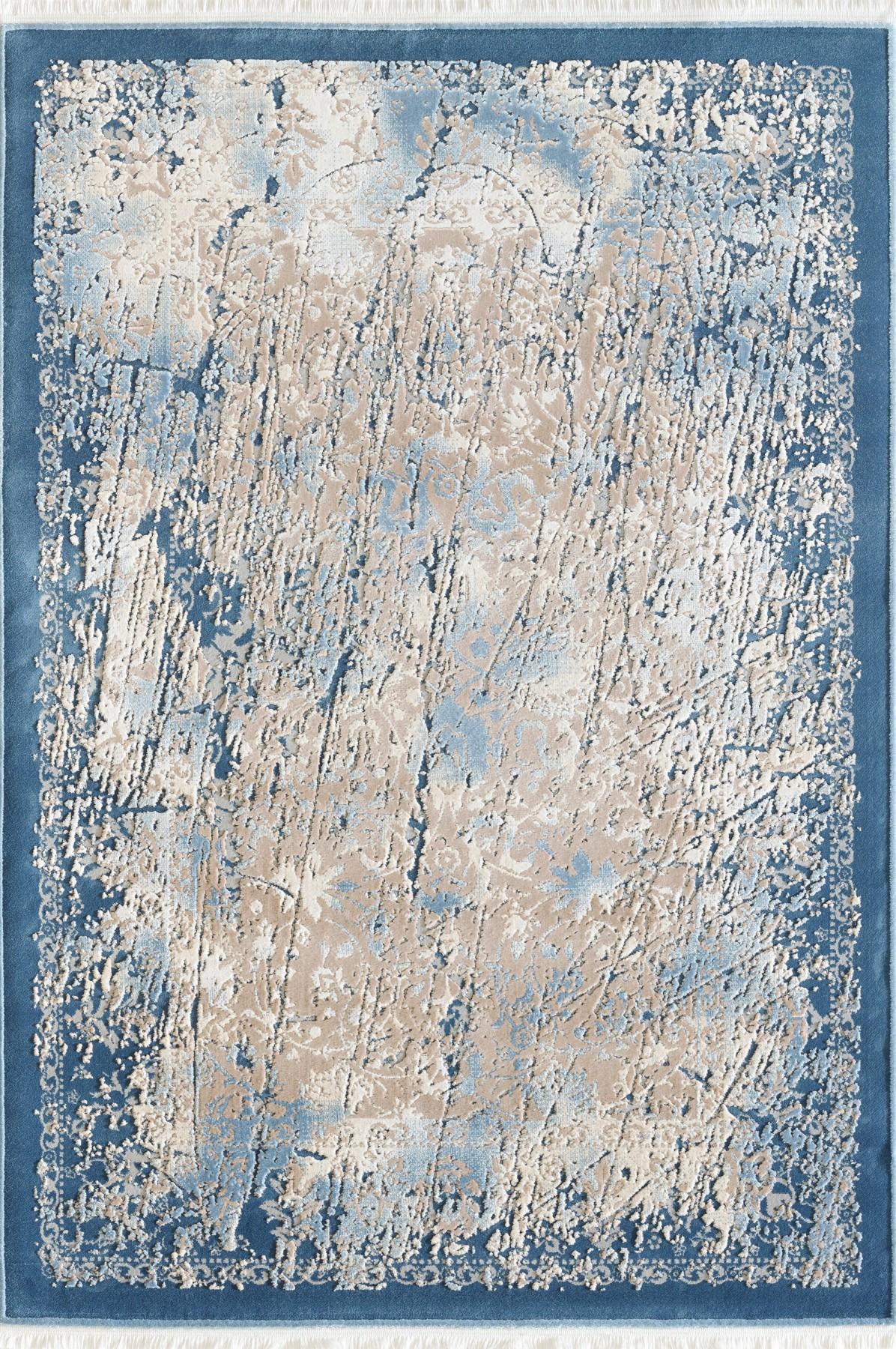 Atlas Halı Girit GR13A Bej - Mavi Akrilik Yıkanabilir İnce Kaymaz Jüt Taban Dikdörtgen Makine Dokuma Salon Halısı 80x300 cm