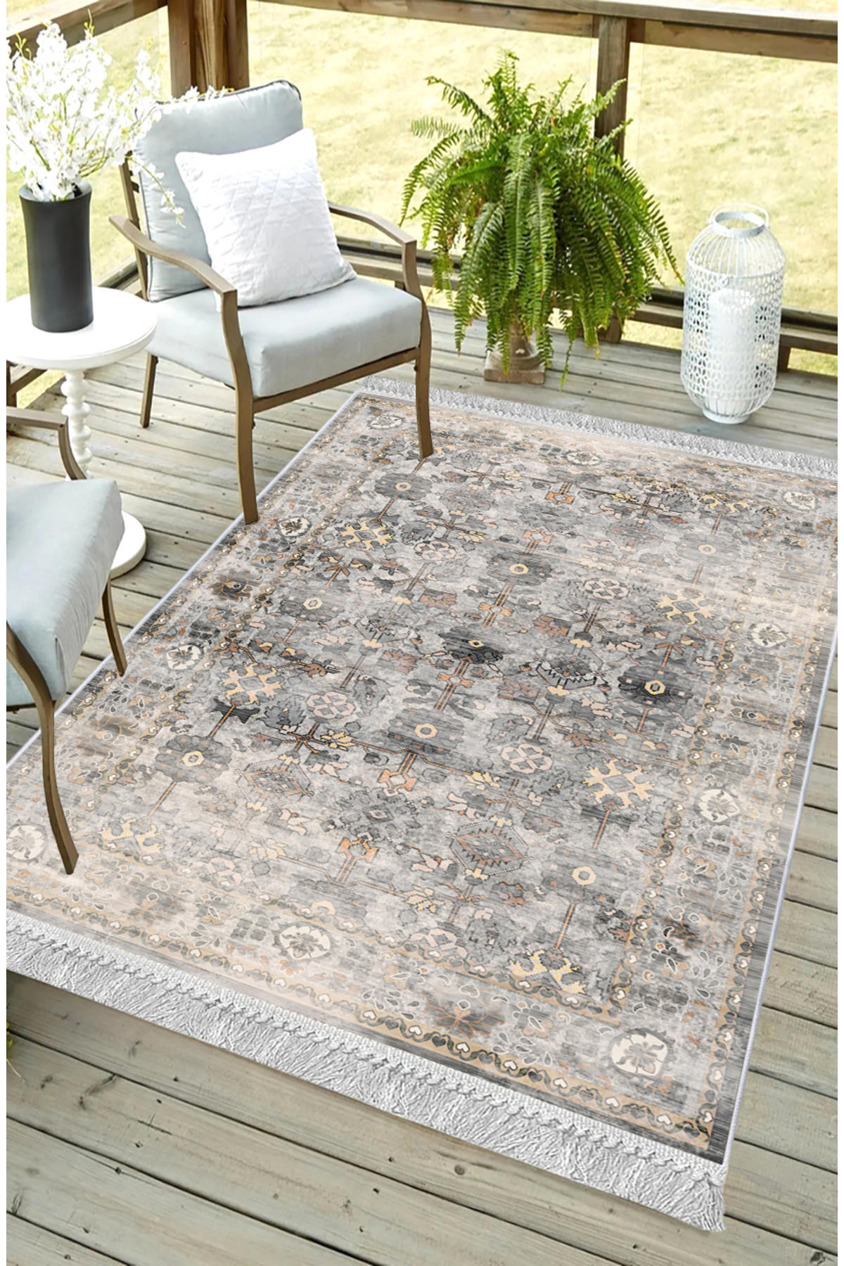 Artizon ART226 Bej 0.8 mm Polyester Toz Tutmaz Yıkanabilir İnce Kaymaz Dot Taban Dikdörtgen Makine Dokuma Salon Halısı 150x230 cm