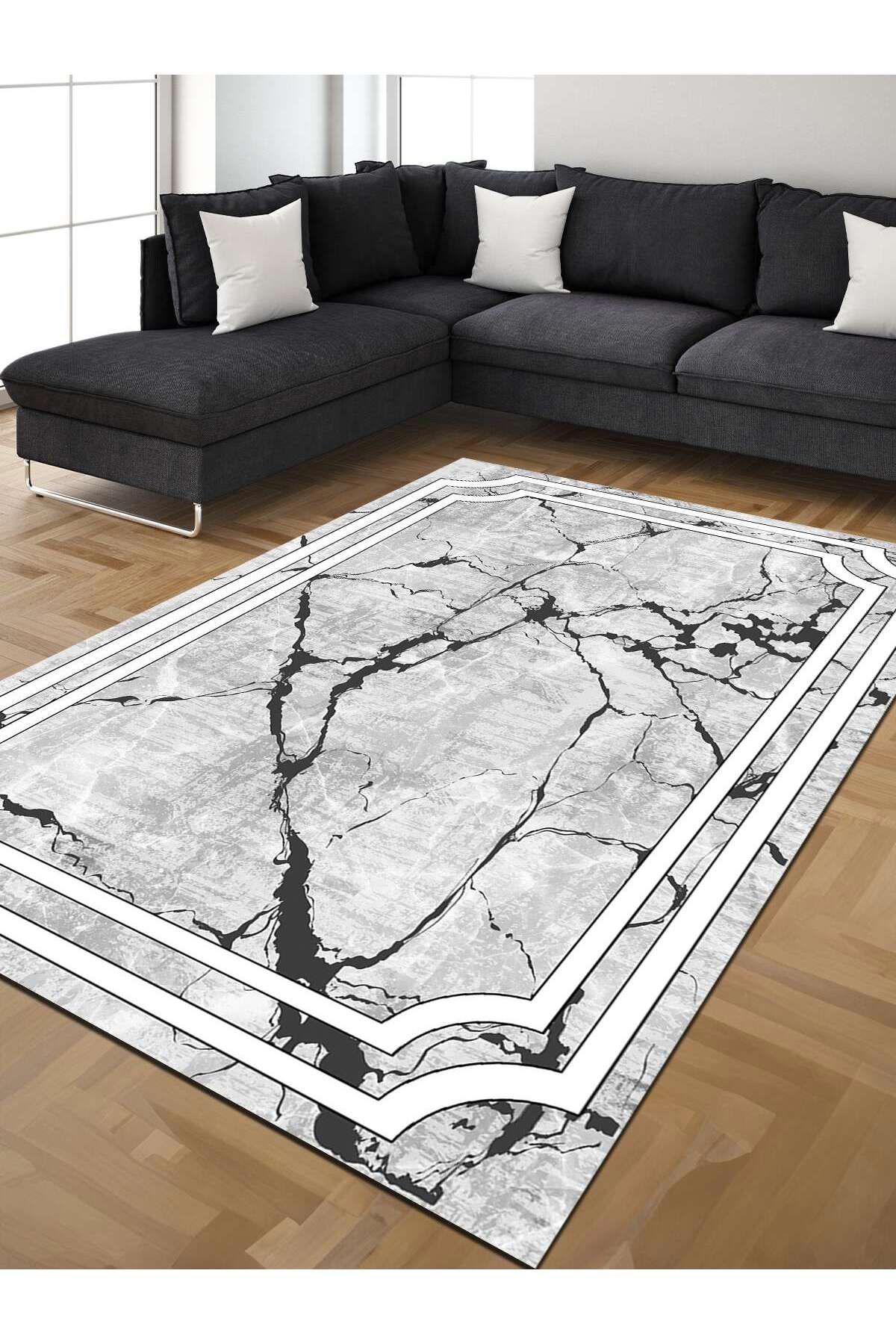 İnspira Gri 12 mm Polyester Kaymaz Taban Dikdörtgen Halı 120x180 cm