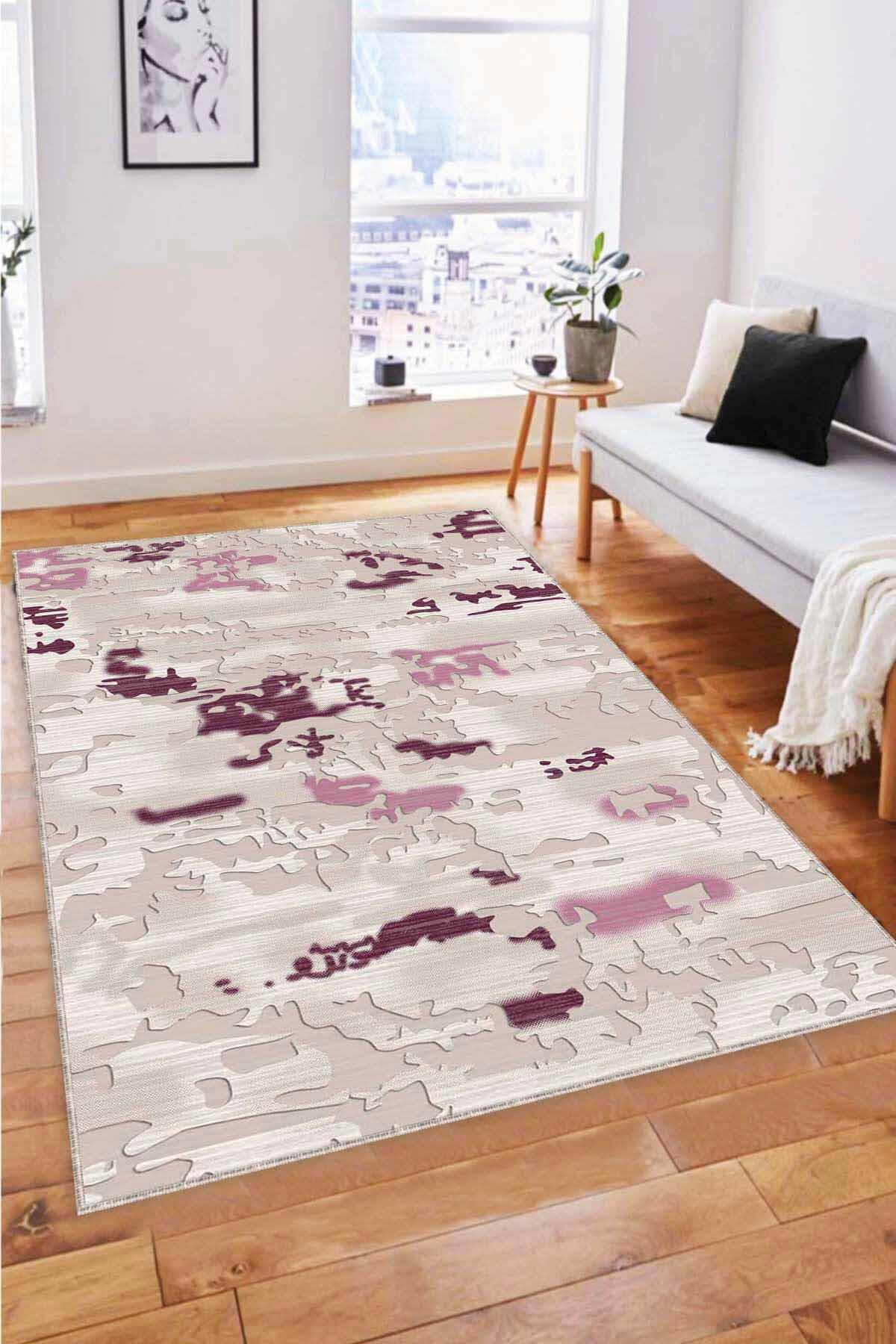 Viva Home NU007 Çok Renkli 7 mm Mikropolyester Yıkanabilir İnce Kaymaz Dikdörtgen Makine Dokuma Salon Halısı 120x200 cm
