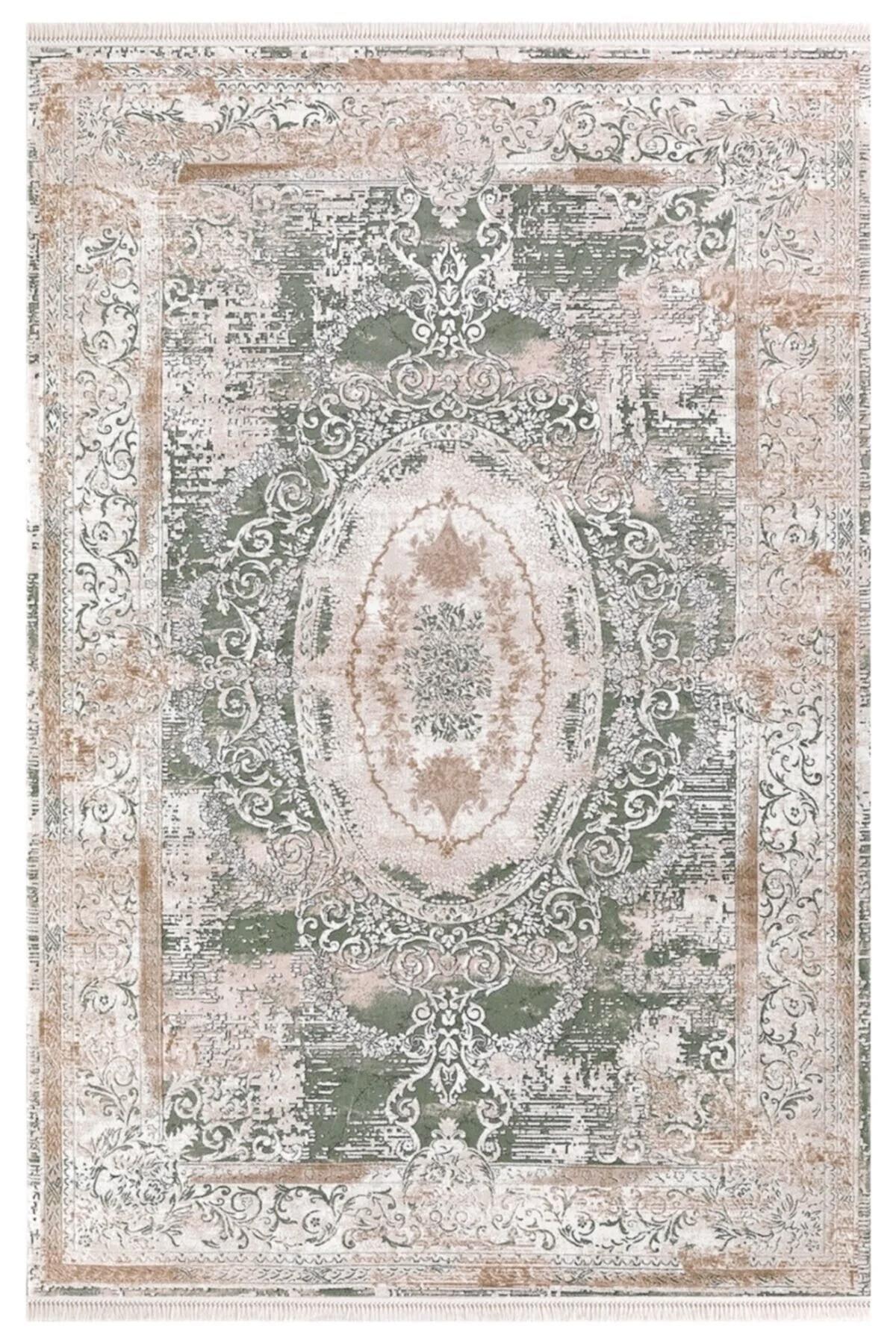 Padişah Santo 31881 Bej-Gri 7 mm Pamuk Yıkanabilir Kalın Kaymaz Lateks Taban Dikdörtgen Makine Dokuma Salon Halısı 150x200 cm