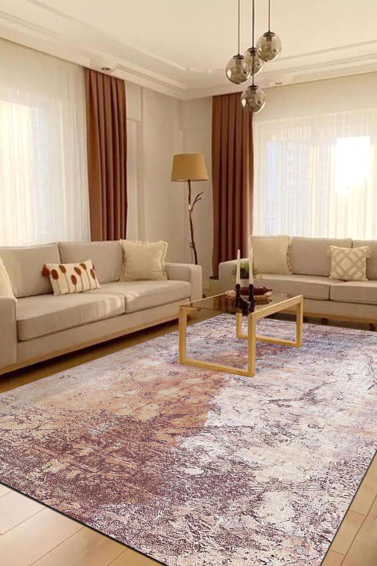 İlyaki Home Murlo Krem 0.8 mm Pamuk Antibakteriyel Yıkanabilir İnce Kaymaz Pamuk Taban Dikdörtgen Makine Dokuma Salon Halısı 120x180 cm