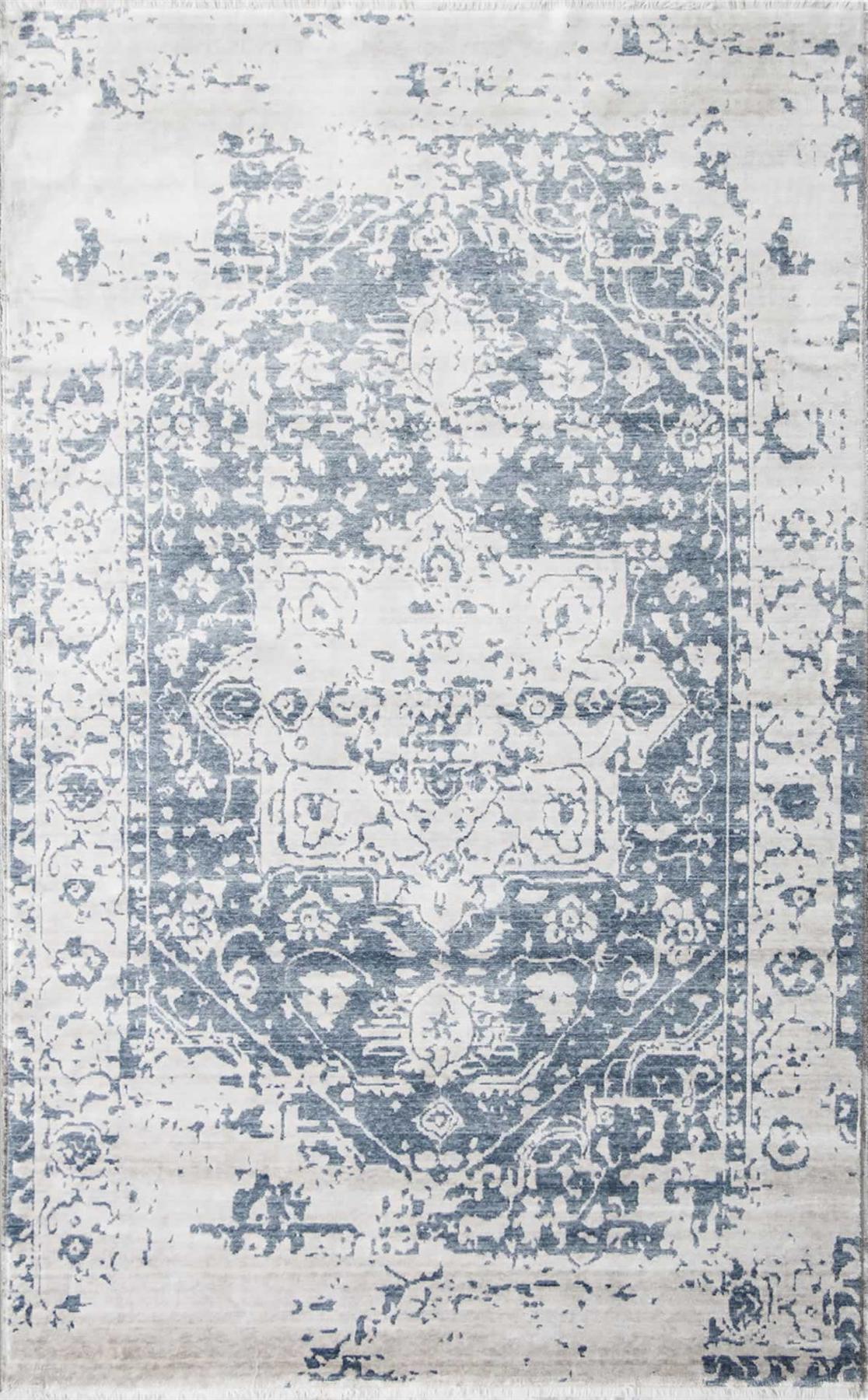 Eko Halı Mystic MS03 Gri-Mavi 7.5 mm Bambu Silinebilir Yıkanabilir Orta Kaymaz Dikdörtgen El Dokuması Oturma Odası-Salon Halısı 100x150 cm
