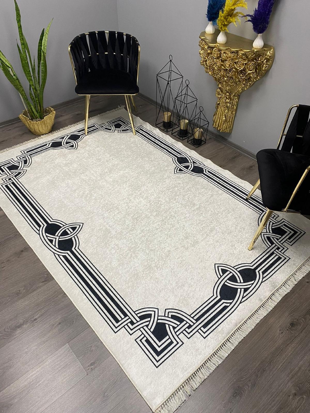 Halı Furyası Lacivert 8 mm Polyester Antibakteriyel Yıkanabilir İnce Kaymaz Dot Taban Dikdörtgen Makine Dokuma Oturma Odası Halısı 80x150 cm
