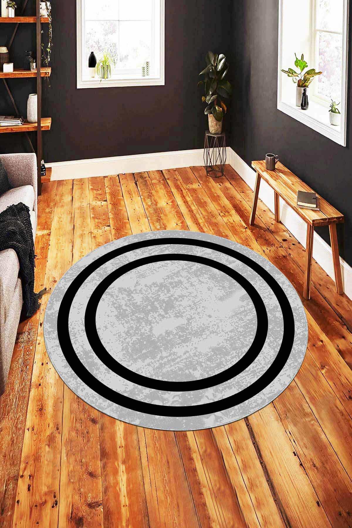 Viva Home AR417 Gri 7 mm Mikropolyester Toz Tutmaz Yıkanabilir İnce Kaymaz Dot Taban Yuvarlak Makine Dokuma Salon Halısı 100x300 cm