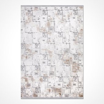 Crea Halı Valera 7810AK Krem 8 mm Akrilik Toz Tutmaz Yıkanabilir Orta Soyut Temalı Dikdörtgen Makine Dokuma Salon Halısı 80x200 cm