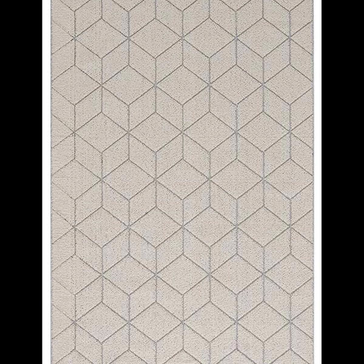 Hoom Rugs Bukle 1407 Beyaz 7 mm Polipropilen Antialerjenik Yıkanabilir Orta Kaymaz Geometrik Dikdörtgen Makine Dokuma Salon Halısı 160x230 cm