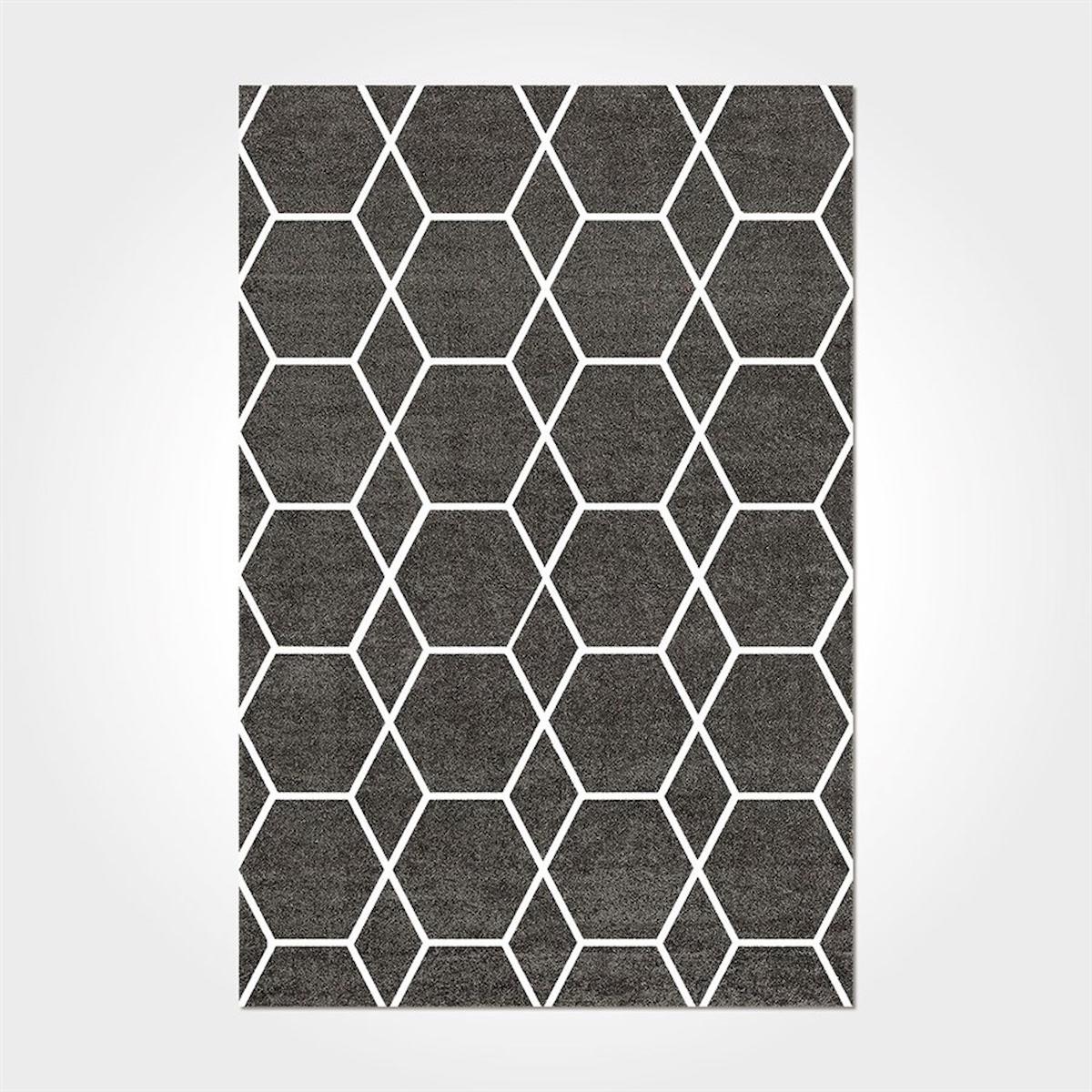 Crea Halı 2567PC Gri Pamuk-Polyester Yıkanabilir İnce Kaymaz Pamuk Taban Dikdörtgen Makine Dokuma Salon Halısı 120x180 cm