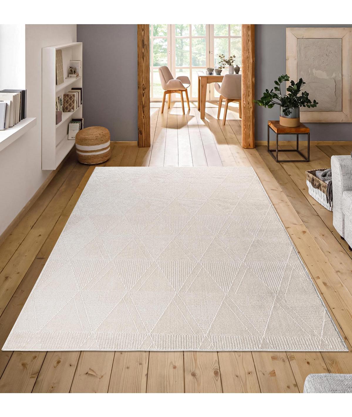 Petra Home Living 0364A Krem 20 mm Polyester Antibakteriyel Yıkanabilir Kalın Kaymaz Lateks Taban Geometrik Dikdörtgen Makine Dokuma Çocuk Odası-Oturma Odası-Salon Halısı 180x180 cm