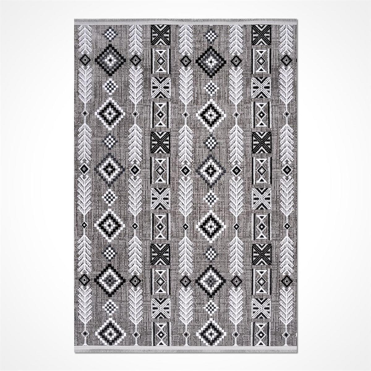 Crea Halı Likya 4005SY Gri 4 mm Pamuk-Polyester Yıkanabilir İnce Pamuk Taban Dikdörtgen Makine Dokuma Salon Halısı 80x120 cm