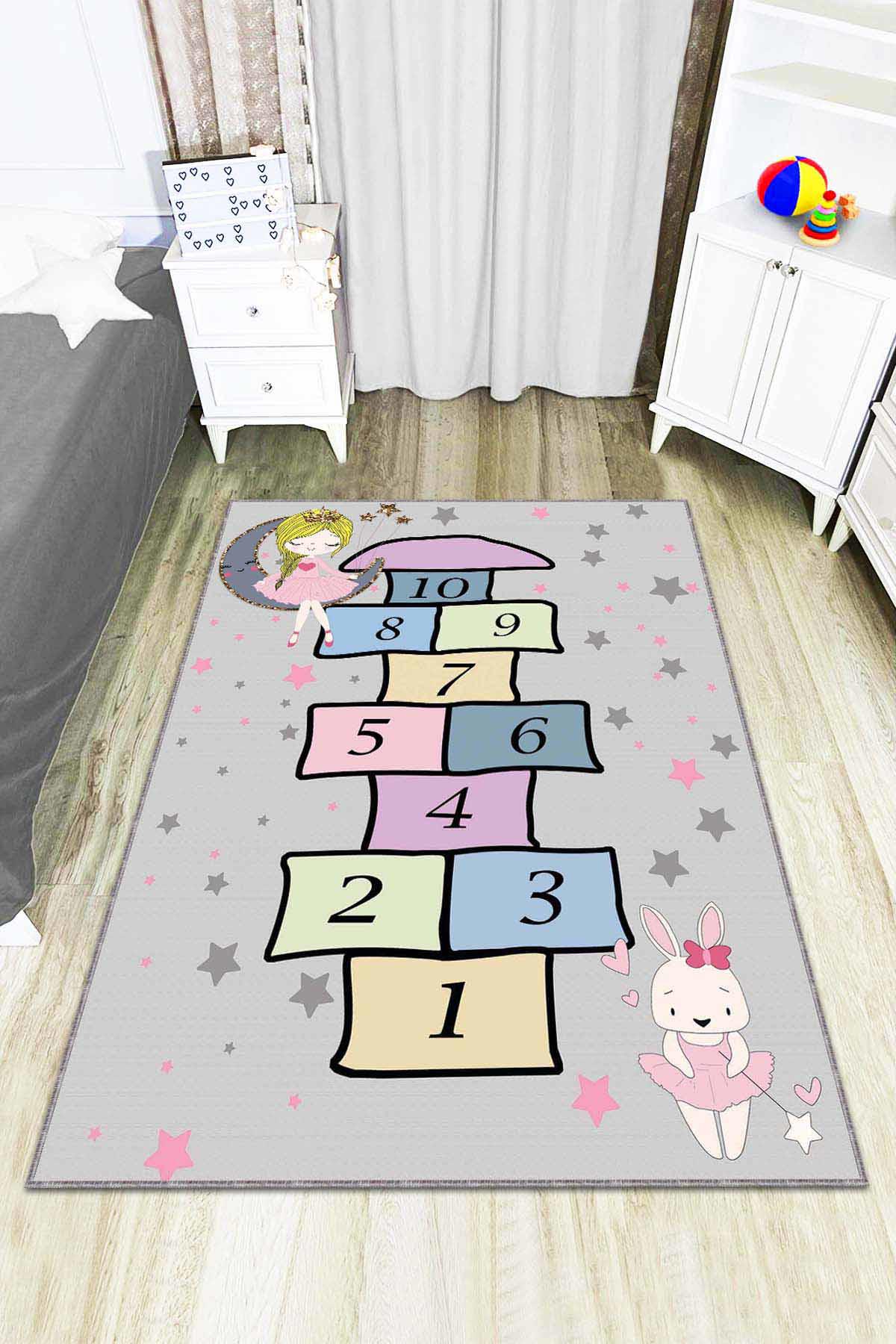 Viva Home AR756 Krem 7 mm Mikropolyester Leke Tutmaz Yıkanabilir Orta Kaymaz Dot Taban Dikdörtgen Makine Dokuma Çocuk Odası Halısı 170x240 cm