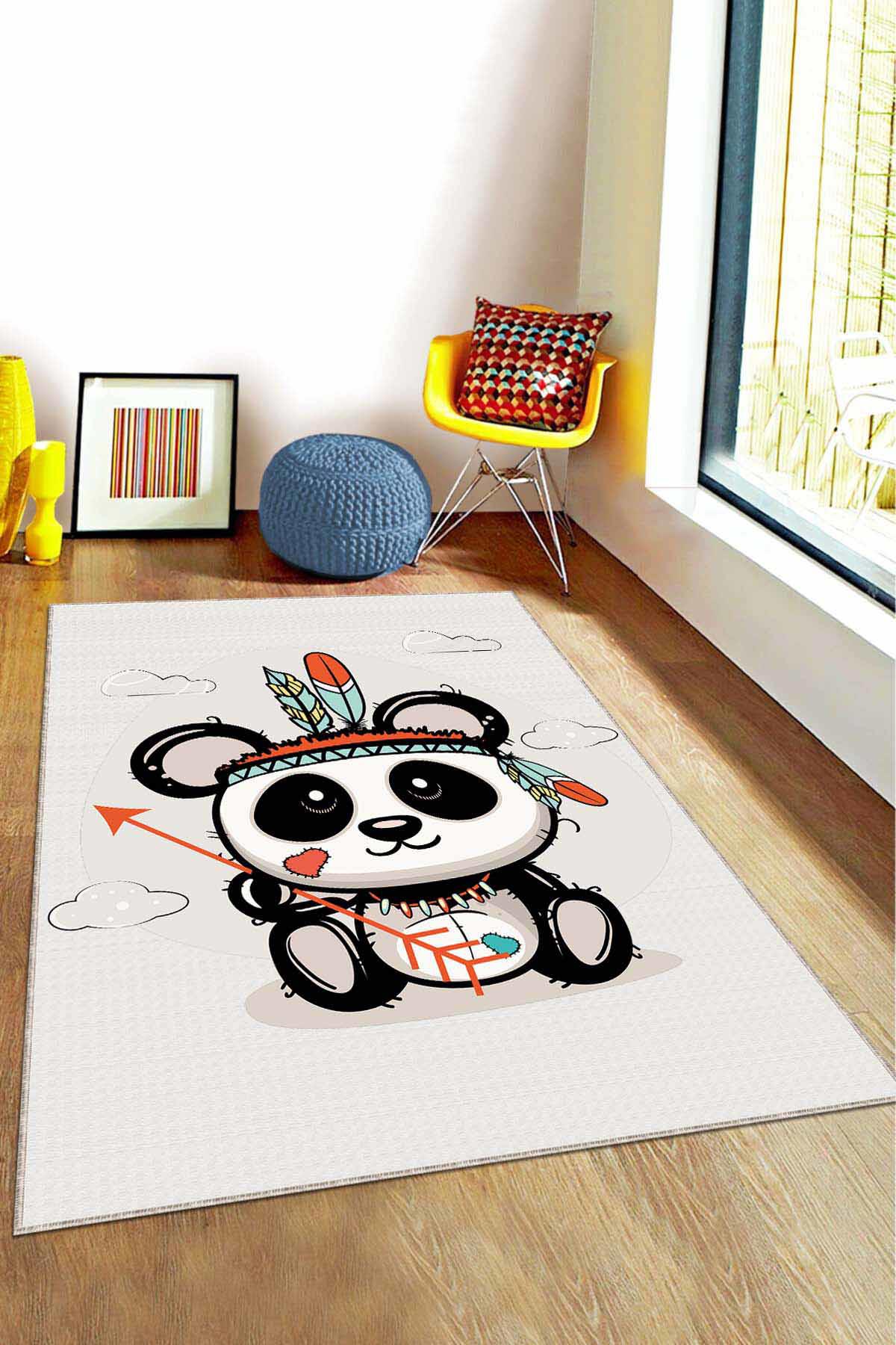 Viva Home AR1006 Ekru 7 mm Mikropolyester Silinebilir Yıkanabilir Orta Kaymaz Figürlü Dikdörtgen Makine Dokuma Çocuk Odası Halısı 100x500 cm