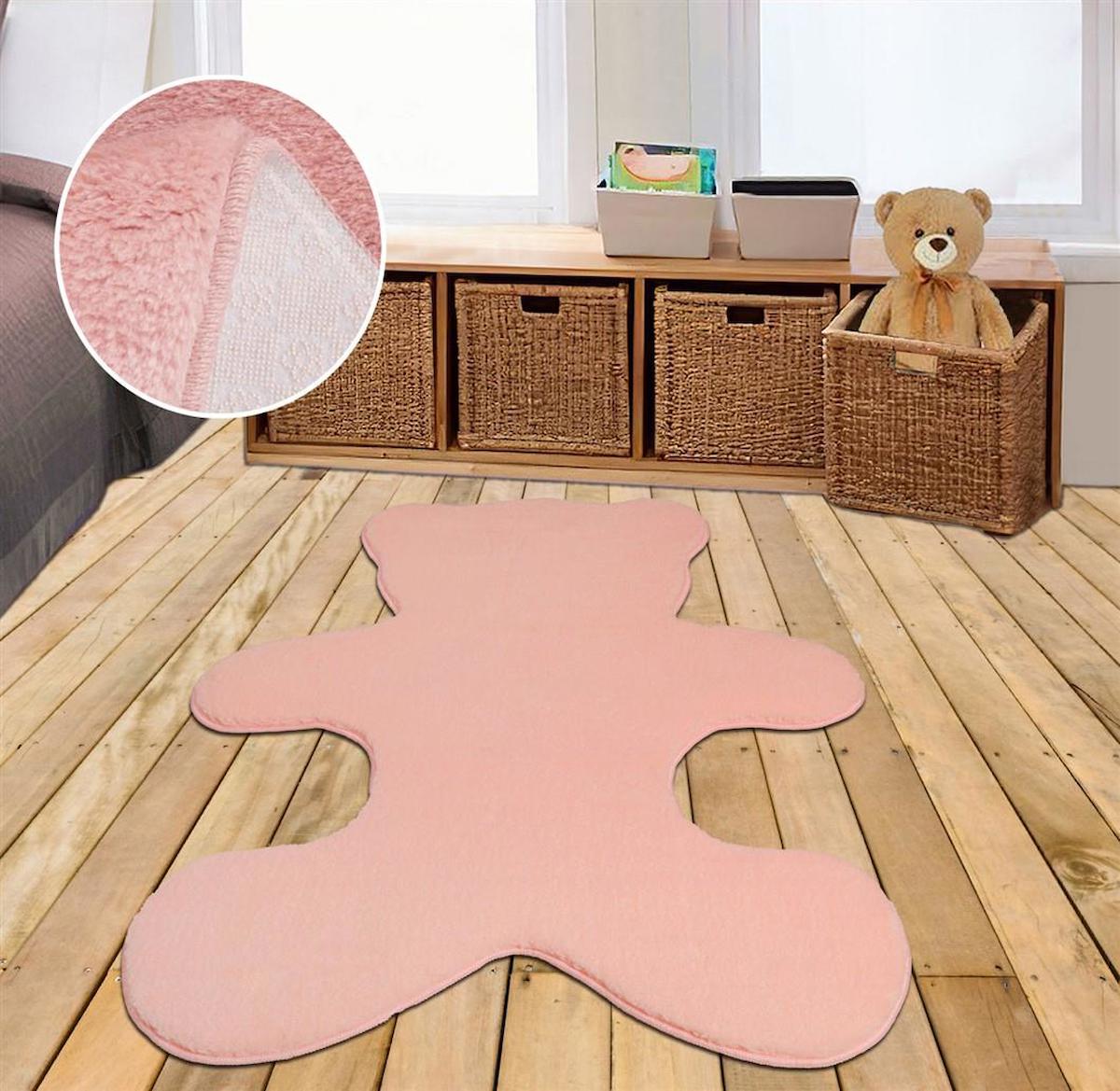My Evilla Pembe 20 mm Polyester Leke Tutmaz Yıkanabilir Kalın Kaymaz Jel Taban Yuvarlak Makine Dokuma Yatak Odası Halısı 100x150 cm