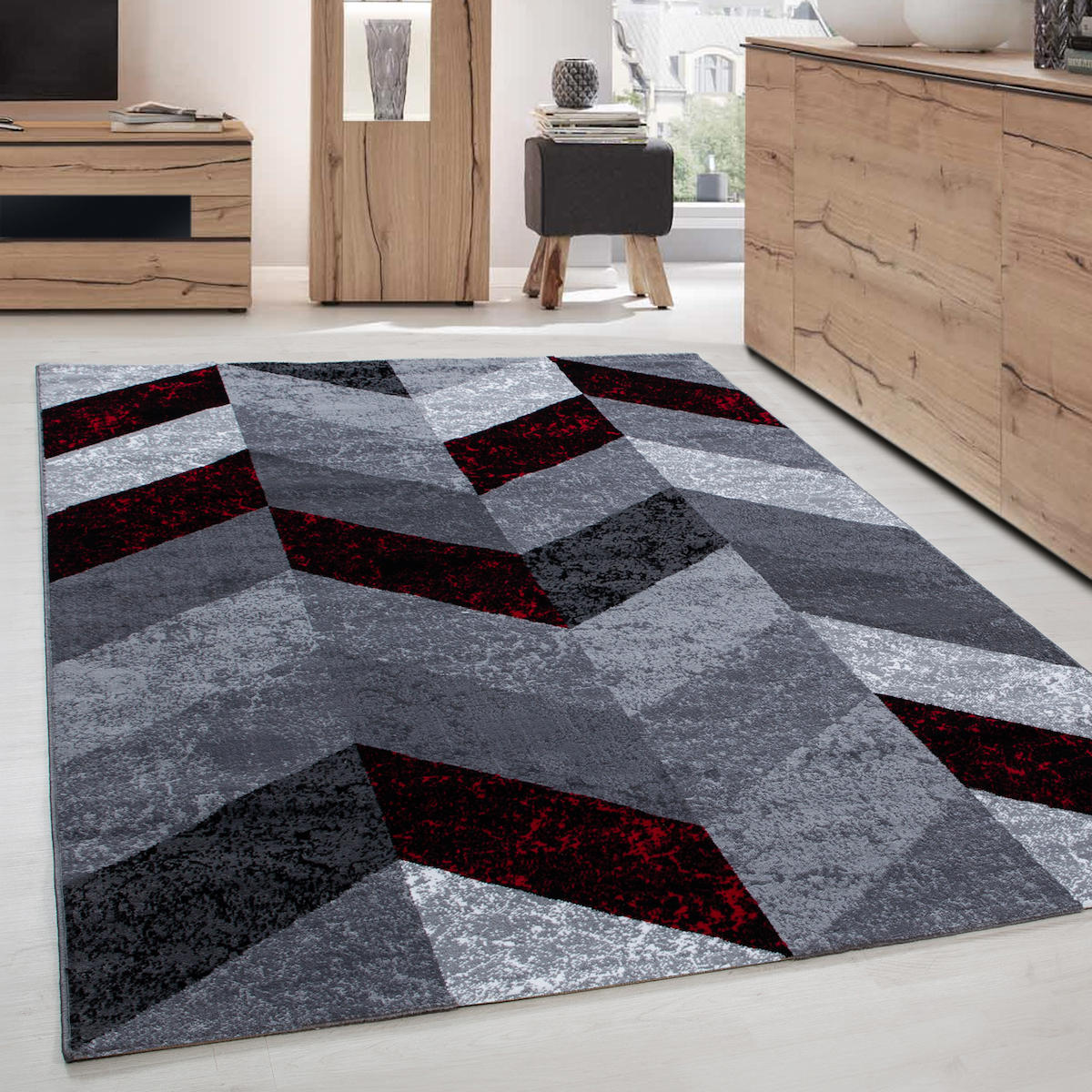 Wide Shop Kırmızı 8 mm Polipropilen Antibakteriyel Yıkanabilir İnce Kaymaz Jüt Taban Dikdörtgen Makine Dokuma Salon Halısı 120x180 cm