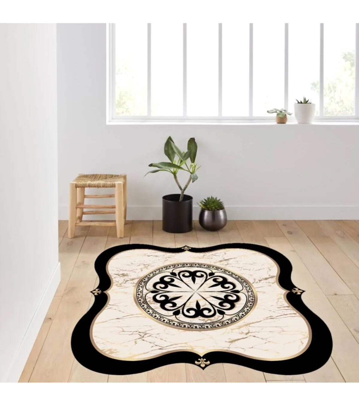 Rovigo Home RVG7026 Krem 8 mm Polyester Leke Tutmaz-Toz Tutmaz Yıkanabilir İnce Kaymaz Dot Taban Yuvarlak Makine Dokuma Salon Halısı 100x300 cm