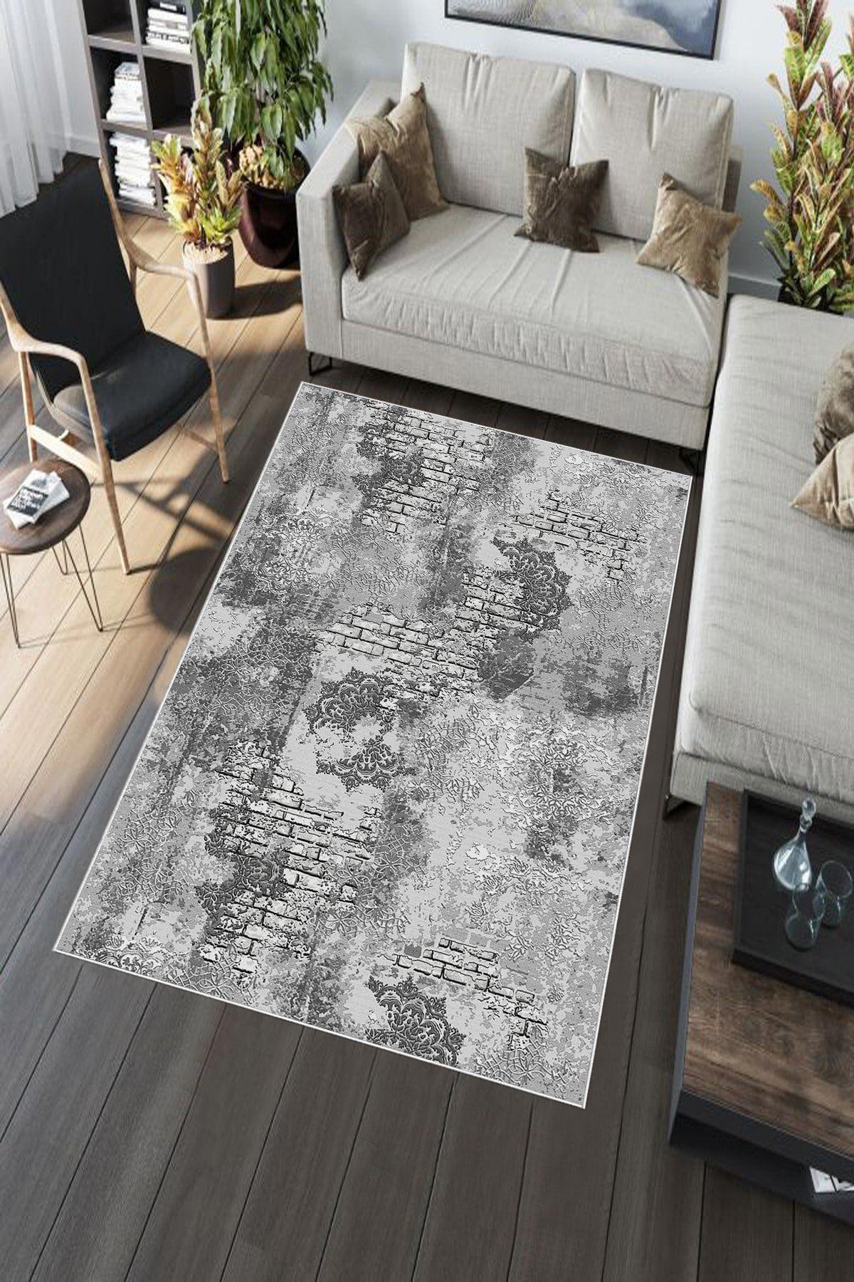 Aldora A218 Gri 9 mm Deri Toz Tutmaz Yıkanabilir İnce Kaymaz Pamuk Taban Dikdörtgen Makine Dokuma Salon Halısı 200x300 cm
