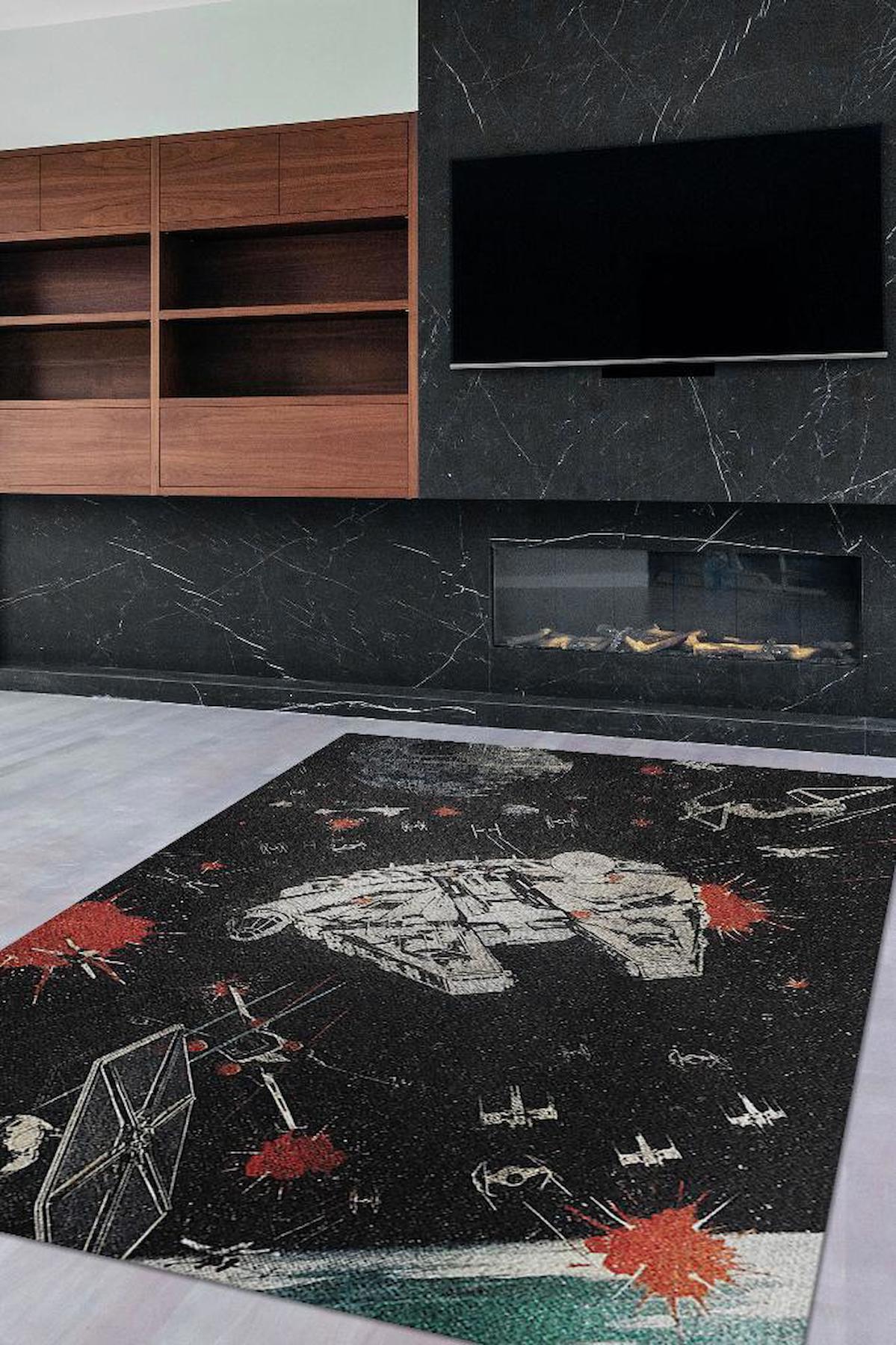 Homshtag Star Wars Çok Renkli 4 mm Pamuk Antistatik Yıkanabilir İnce Kaymaz Dikdörtgen Makine Dokuma Genç Odası Halısı 100x150 cm