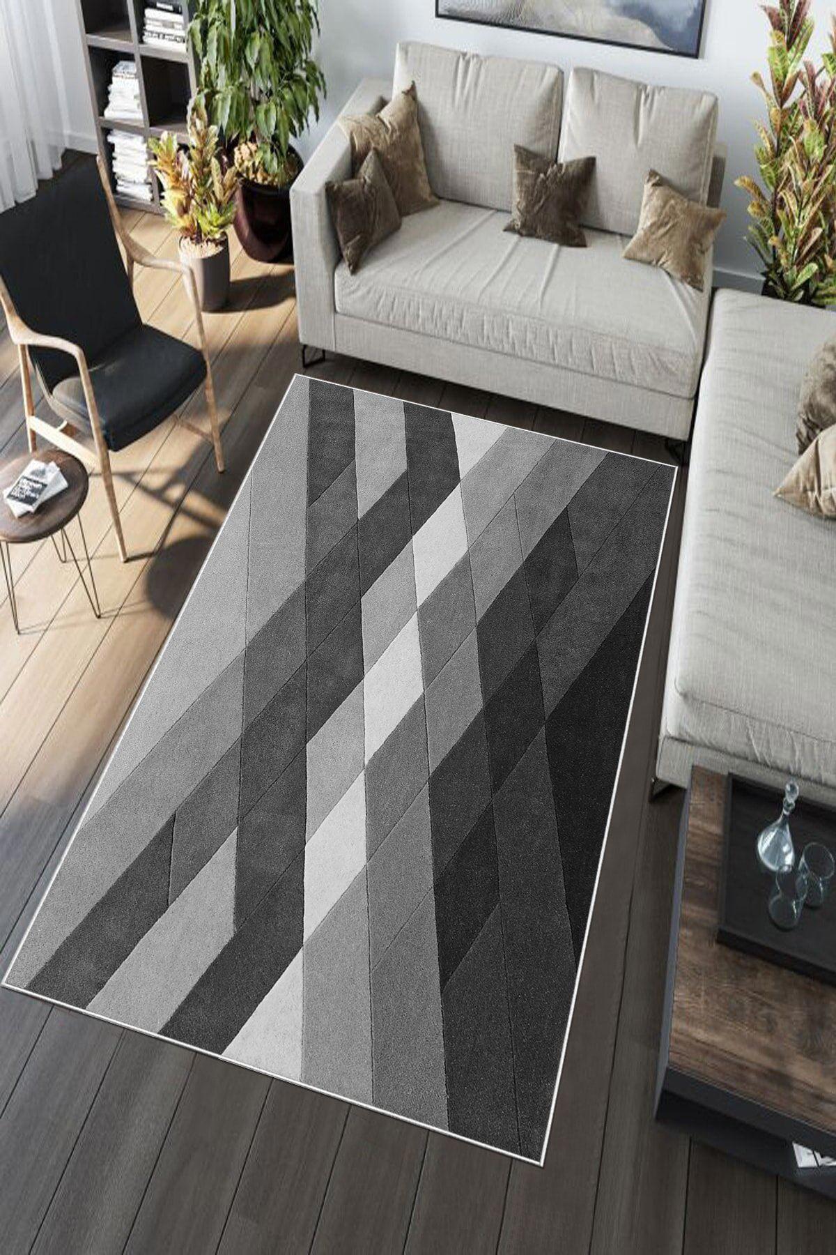 Aldora A185 Gri 9 mm Deri Toz Tutmaz Yıkanabilir İnce Kaymaz Pamuk Taban Dikdörtgen Makine Dokuma Salon Halısı 200x300 cm