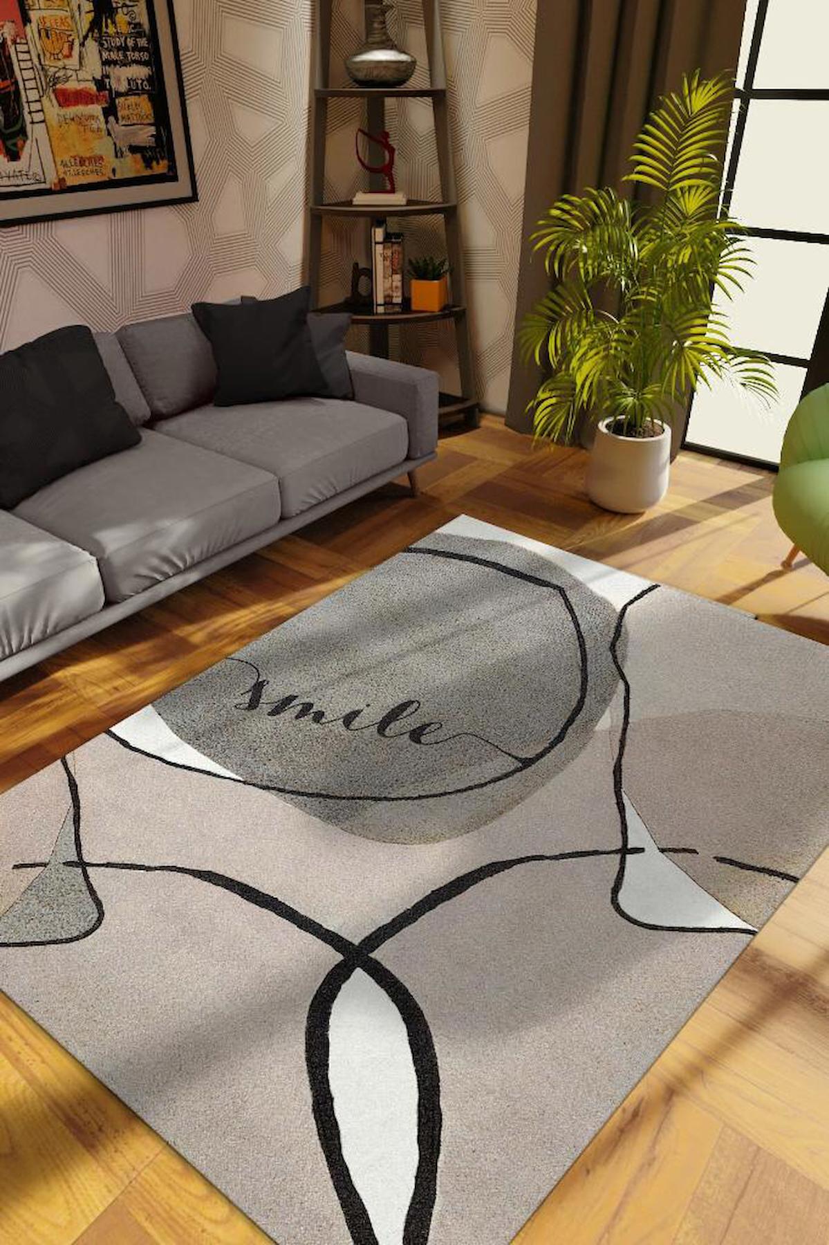 Homshtag Gülümse Krem 4 mm Pamuk Antistatik Yıkanabilir İnce Kaymaz Dikdörtgen Makine Dokuma Salon Halısı 80x120 cm