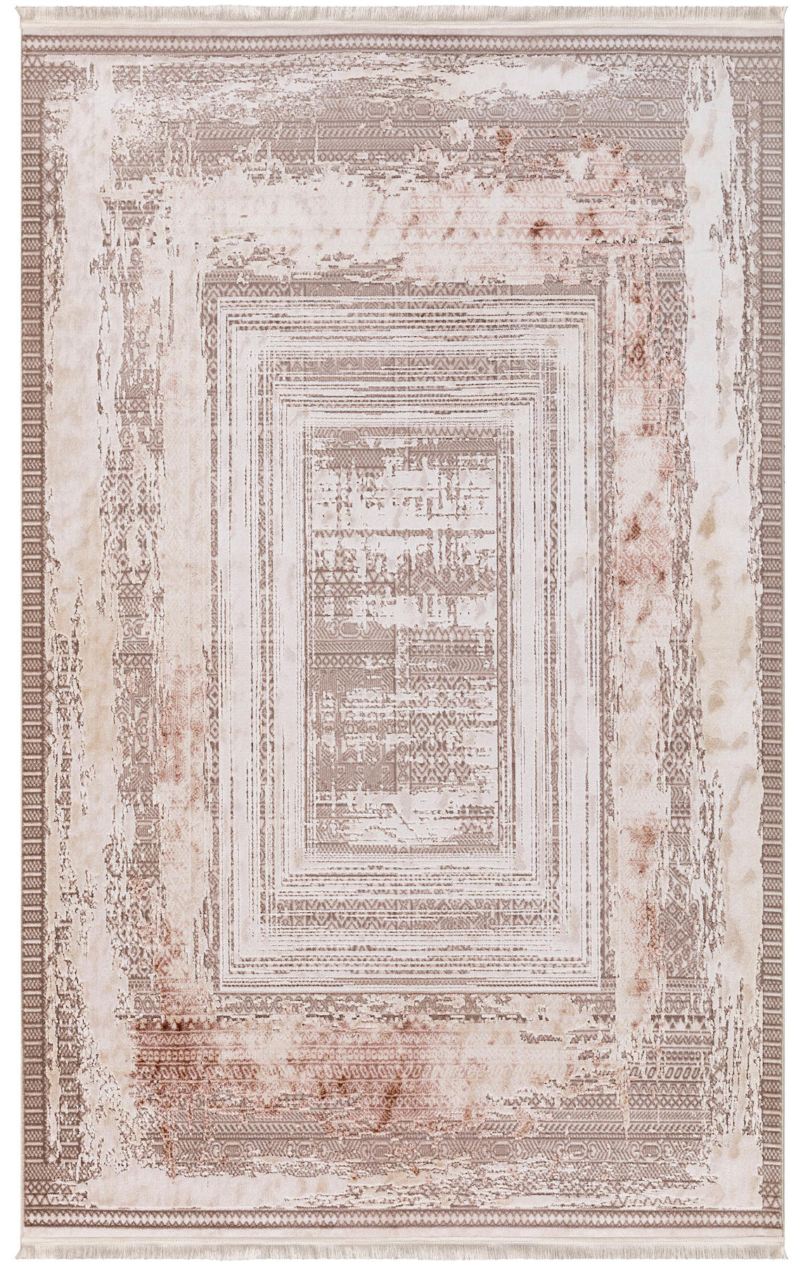 İpek Home Kazaz 2303A Bej-Somon 8 mm Akrilik Yıkanabilir Orta Kaymaz Pamuk Taban Geometrik Dikdörtgen Makine Dokuma Antre-Çocuk Odası-Salon-Yatak Odası Halısı 120x200 cm
