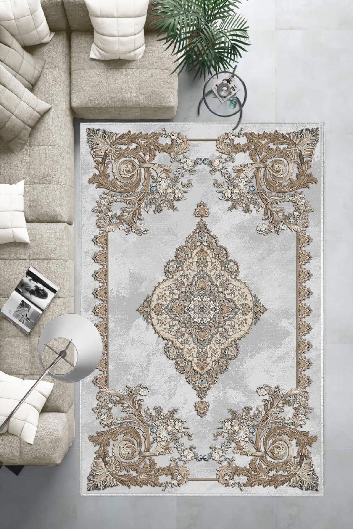 Aldora E4144 Kahverengi 9 mm Deri Toz Tutmaz Yıkanabilir İnce Kaymaz Deri Taban Dikdörtgen Makine Dokuma Salon Halısı 120x180 cm