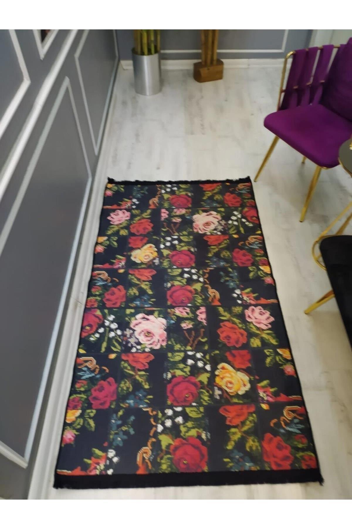 Doruklar Home Collection Siyah 0.7 mm Yıkanabilir Kaymaz Taban Dikdörtgen Makine Dokuma Halı 180x180 cm