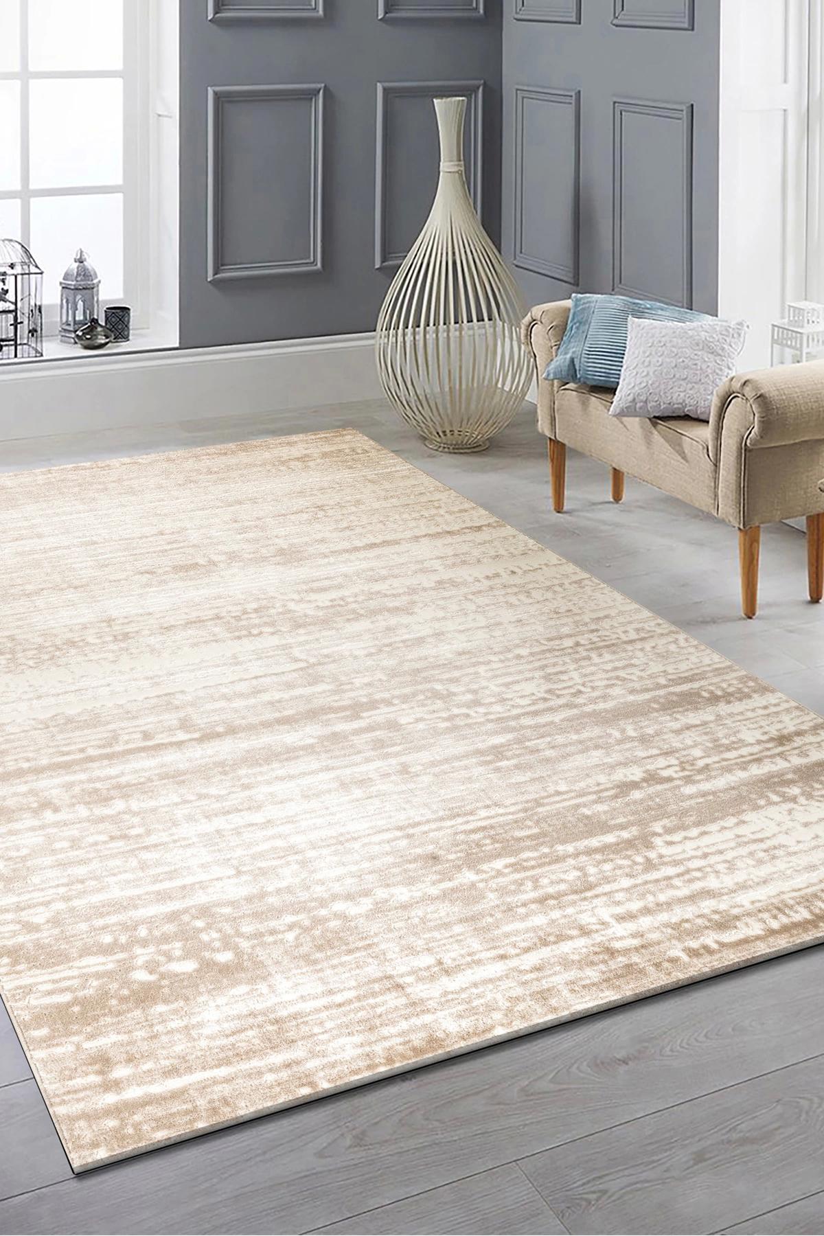 Şehrazat Home 1600 Bej-Krem 0.9 mm Polyester Antibakteriyel Yıkanabilir İnce Kaymaz Dikdörtgen Makine Dokuma Salon Halısı 180x280 cm