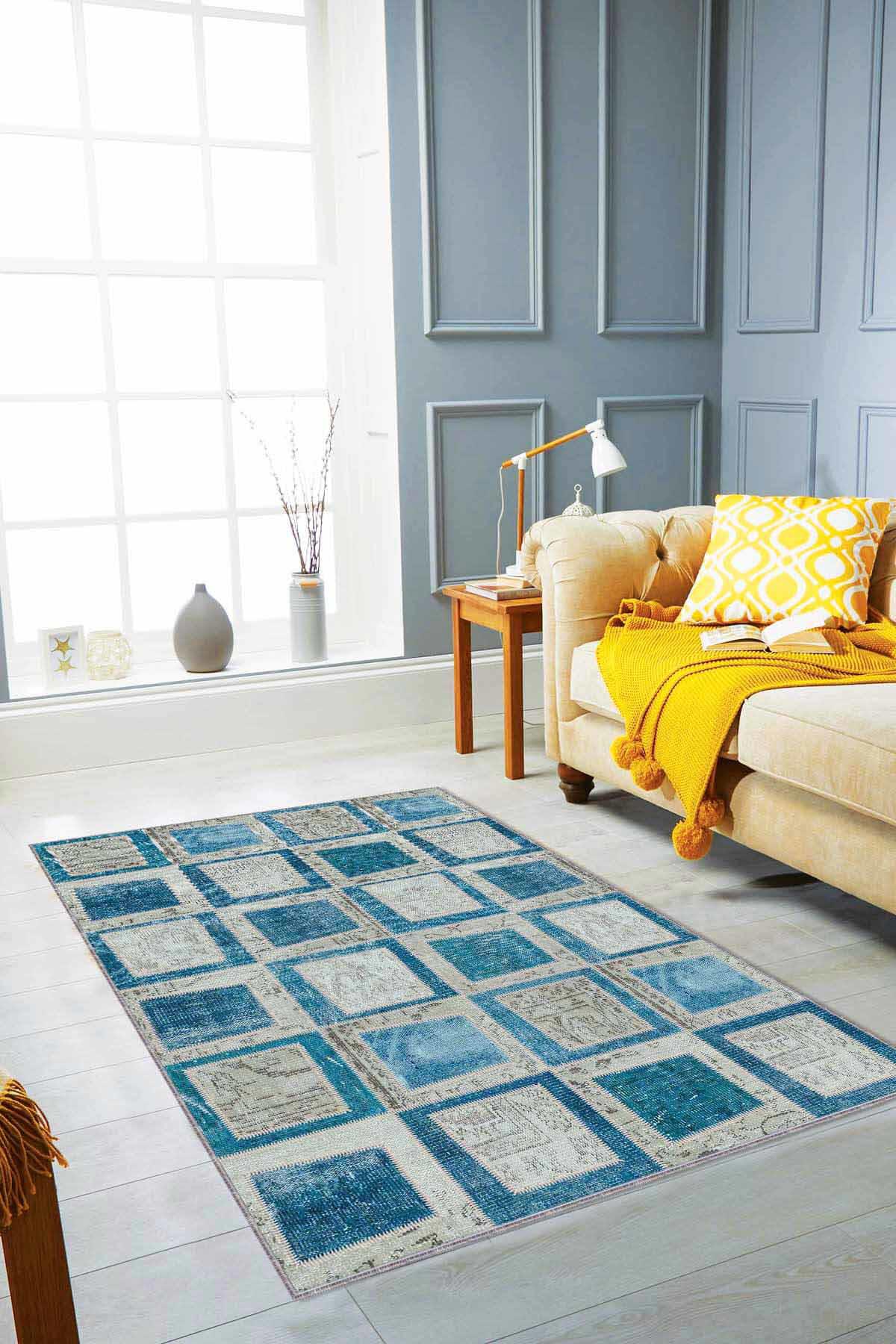 Viva Home RV224 Çok Renkli 7 mm Mikropolyester Koku Yapmaz-Leke Tutmaz-Toz Tutmaz Yıkanabilir İnce Kaymaz Dot Taban Dikdörtgen Makine Dokuma Antre-Oturma Odası-Salon-Yatak Odası Halısı 120x300 cm