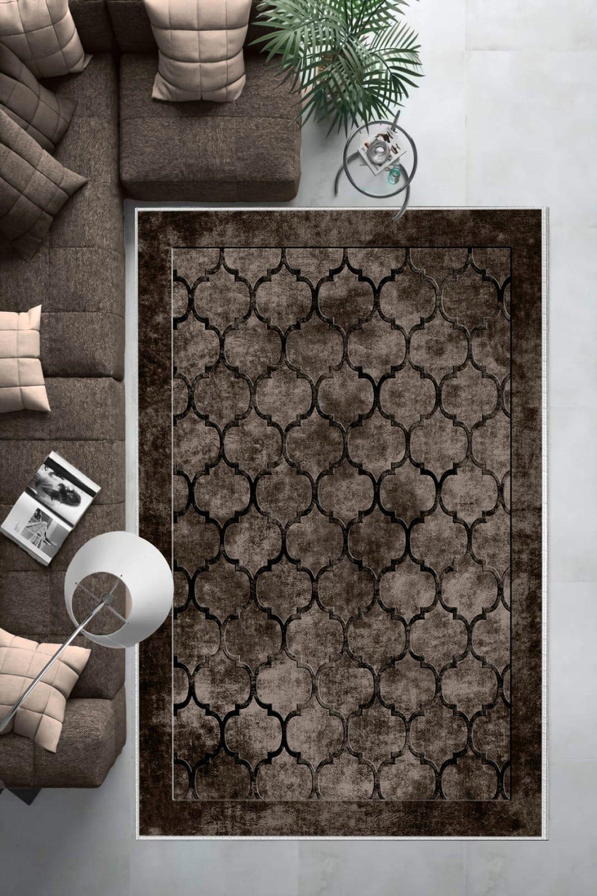Aldora B1220 Siyah 9 mm Deri Toz Tutmaz Yıkanabilir Orta Kaymaz Taban Dikdörtgen Makine Dokuma Salon Halısı 120x180 cm