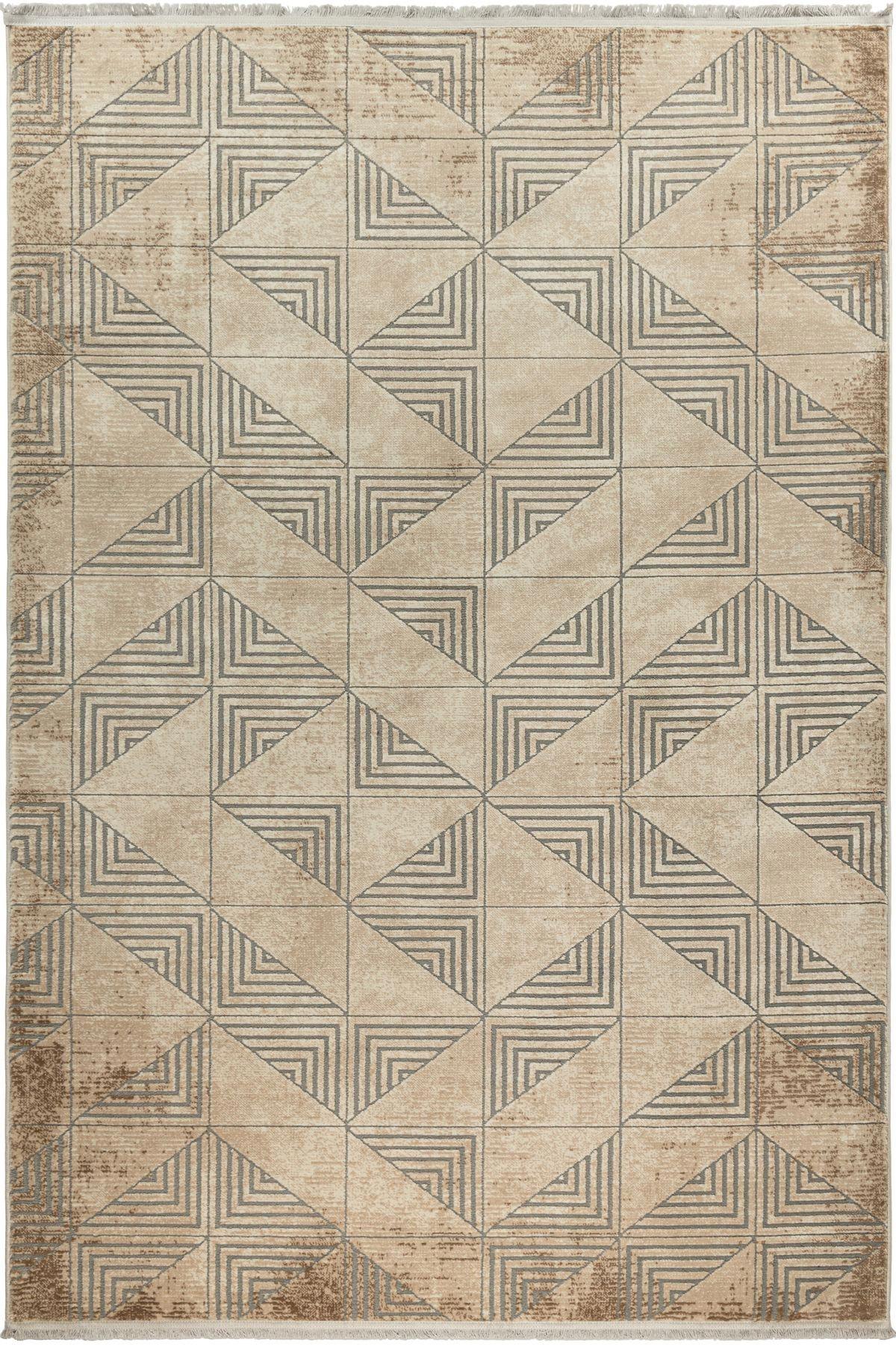 Tuğra Halı Rixos Carisma CR13 Krem 7 mm Polyester Yıkanabilir Kalın Kaymaz Taban Dikdörtgen Makine Dokuma Salon Halısı 100x300 cm