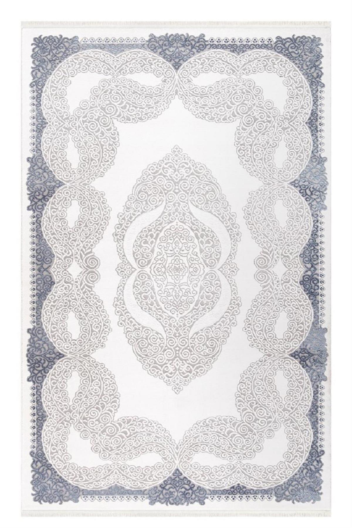 İpek Mekik Halı Anisa 15953 Mavi 10 mm Akrilik Yıkanabilir Orta Kaymaz Pamuk Taban Dikdörtgen Makine Dokuma Antre-Çocuk Odası-Salon-Yatak Odası Halısı 100x150 cm