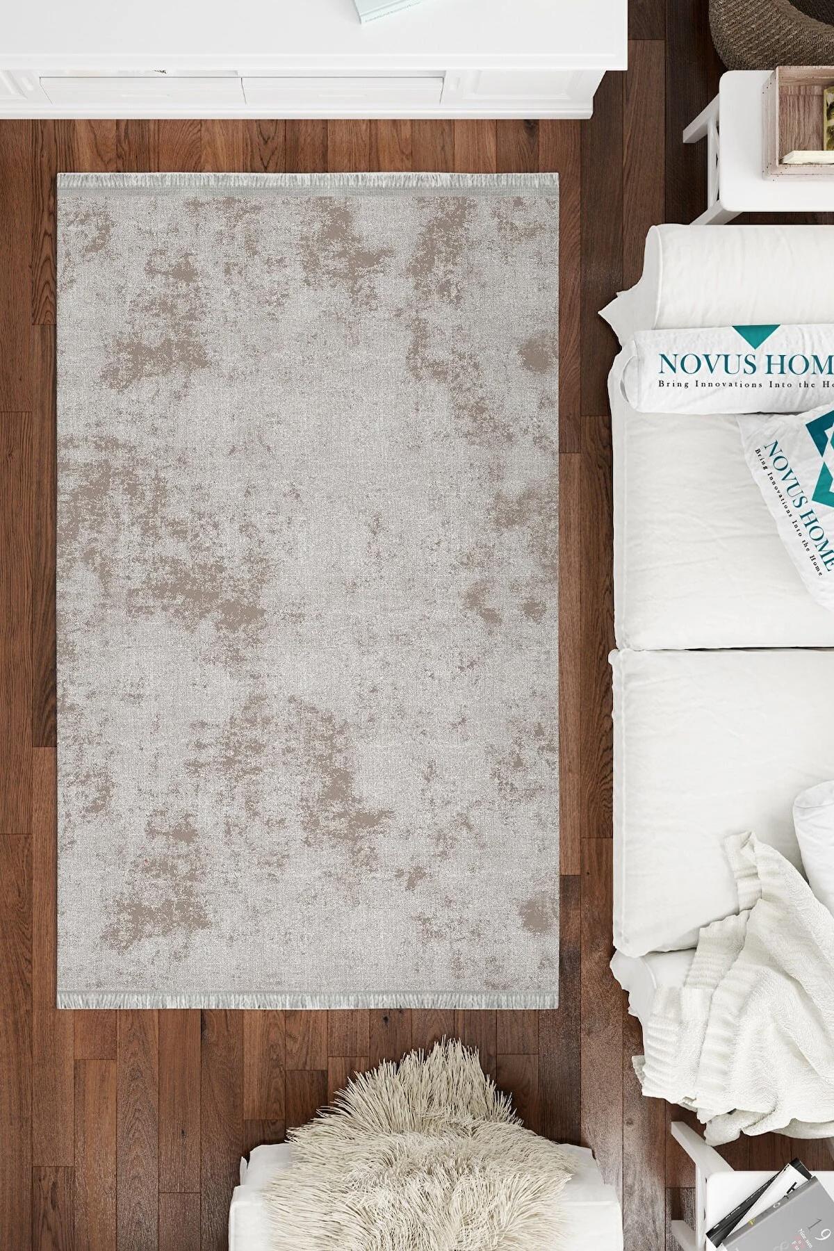 Novus Home Verona Serisi Kahverengi 6 mm Polyester Antibakteriyel-Toz Tutmaz-Yalıtıma Yardımcı Yıkanabilir İnce Kaymaz Taban Dikdörtgen Makine Dokuma Antre-Salon-Yatak Odası Halısı 160x230 cm