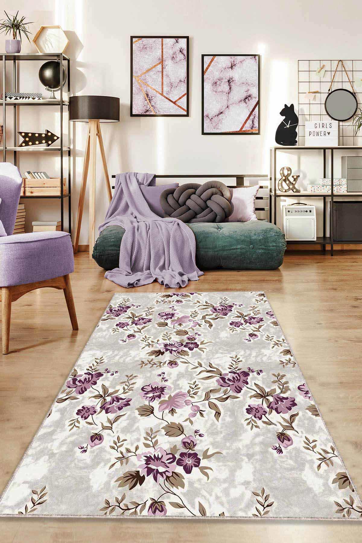 Viva Home BH05 Çok Renkli 7 mm Mikropolyester Yıkanabilir İnce Kaymaz Dikdörtgen Makine Dokuma Salon Halısı 80x500 cm