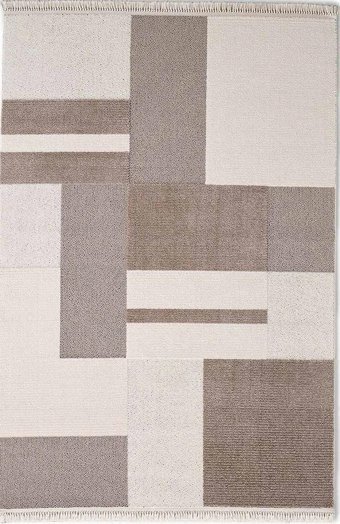 Gümüşsuyu Daisy 16827 Bej 8 mm Polipropilen Yıkanabilir İnce Kaymaz Geometrik Dikdörtgen Makine Dokuma Salon Halısı 150x230 cm