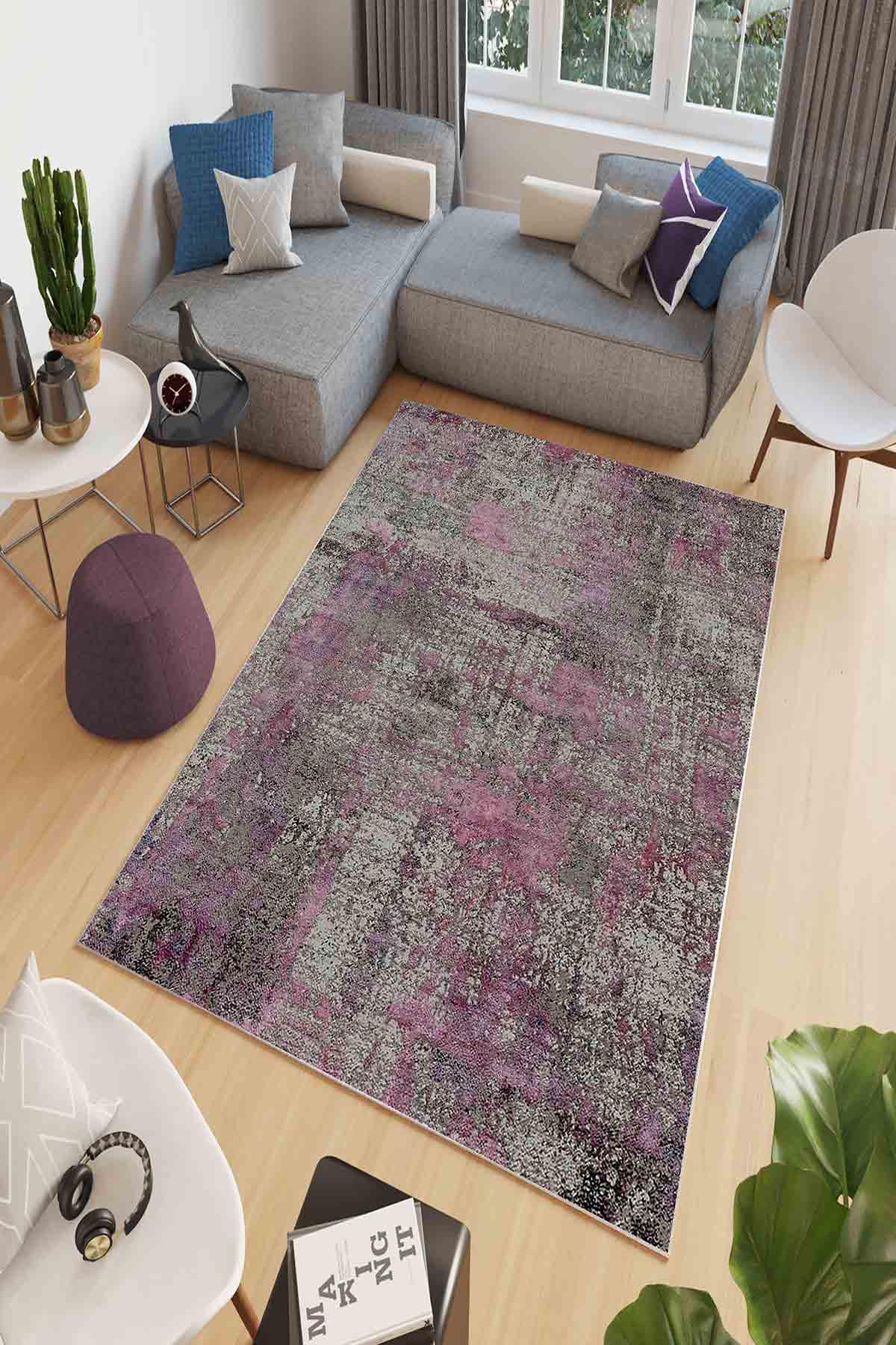Homefesto Krem 5 mm Polyester Yıkanabilir İnce Kaymaz Taban Dikdörtgen Makine Dokuma Salon Halısı 80x200 cm