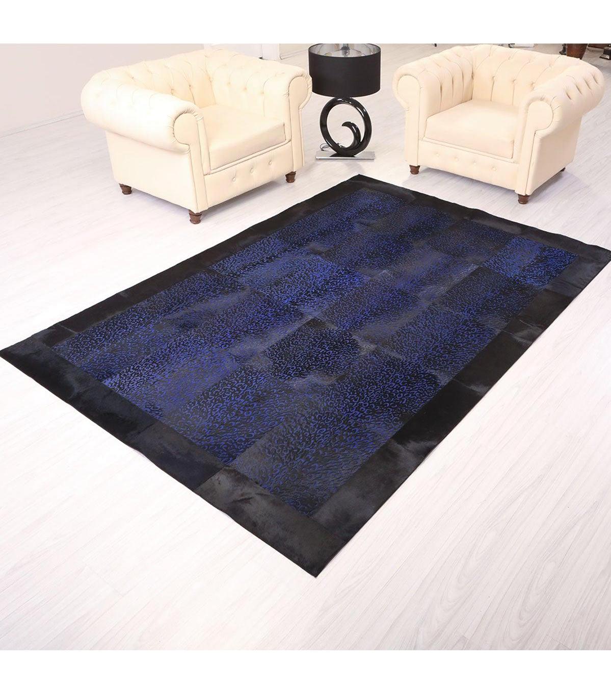 Leatinn Mavi Deri Yıkanabilir Kalın Kaymaz Lateks Taban Dikdörtgen Makine Dokuma Salon Halısı 100x150 cm