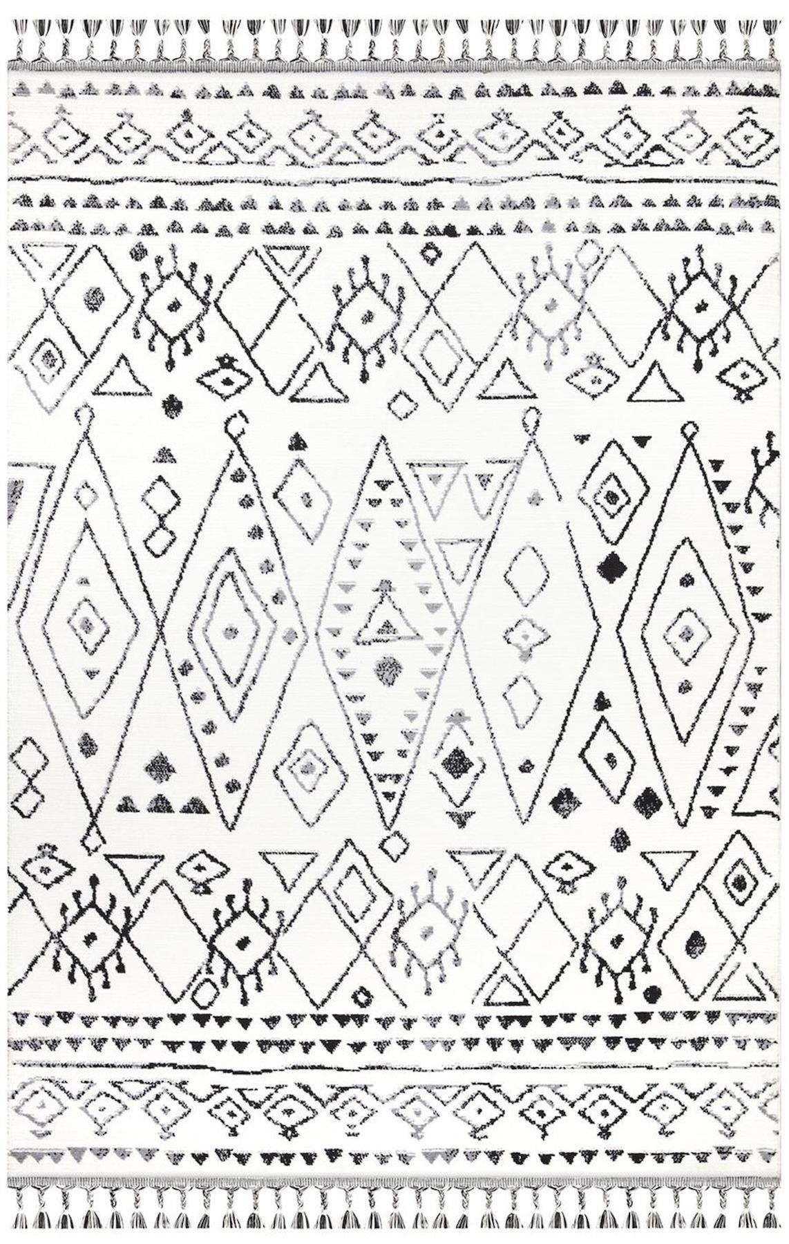 İpek Mekik Halı Morah 16706 Beyaz 11 mm Polyester Yıkanabilir Orta Kaymaz Pamuk Taban Dikdörtgen Makine Dokuma Antre-Çocuk Odası-Salon-Yatak Odası Halısı 120x180 cm
