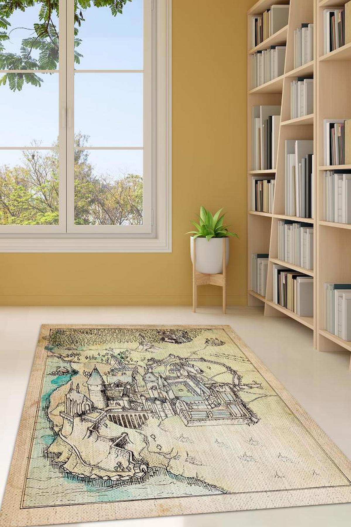 Homshtag Harry Potter Krem 4 mm Pamuk Antistatik Yıkanabilir İnce Kaymaz Dikdörtgen Makine Dokuma Genç Odası Halısı 80x120 cm