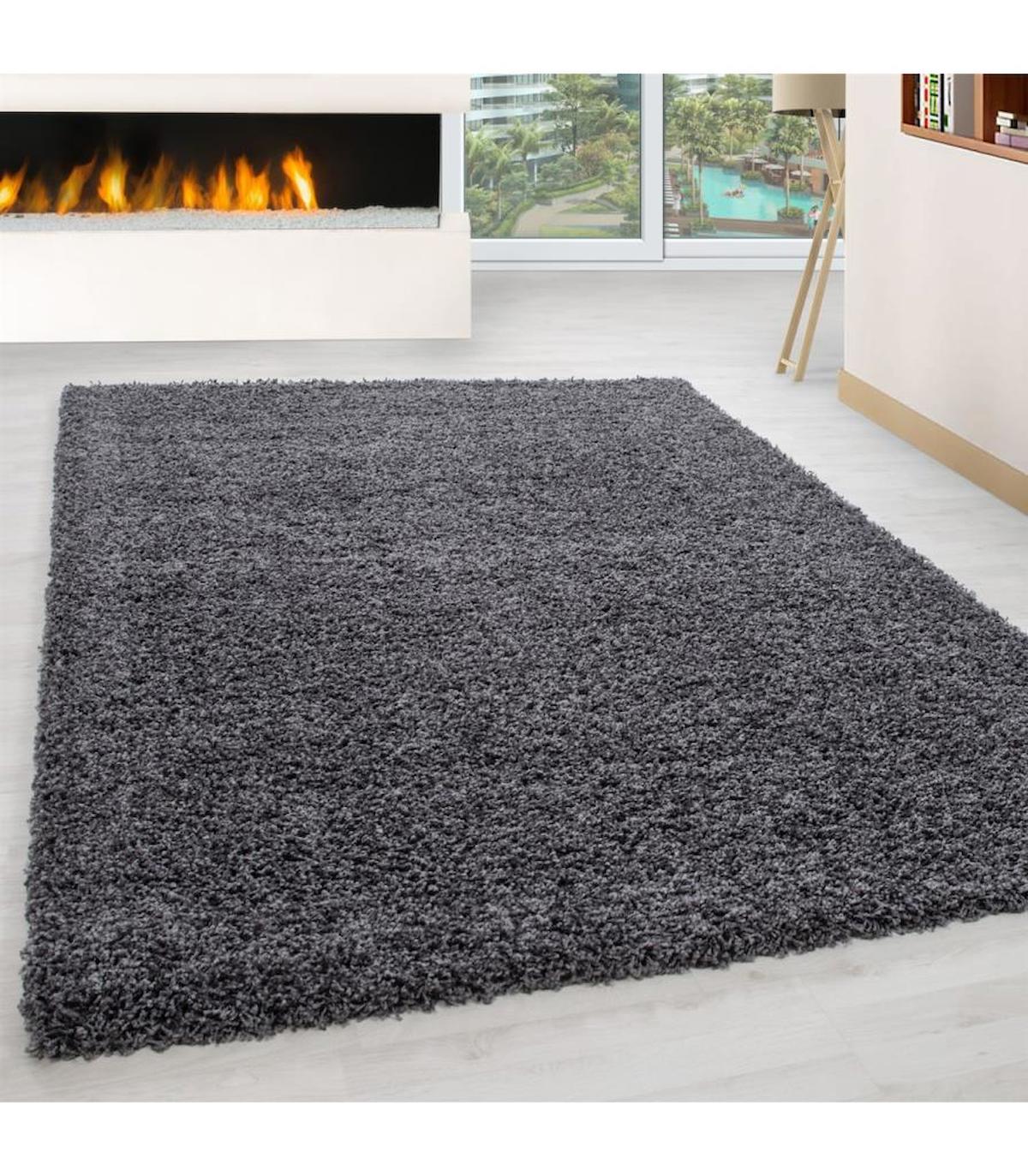Carpettex Gri 30 mm Polipropilen Antibakteriyel Yıkanabilir Kalın Kaymaz Lateks Taban Dikdörtgen Makine Dokuma Salon Halısı 160x230 cm