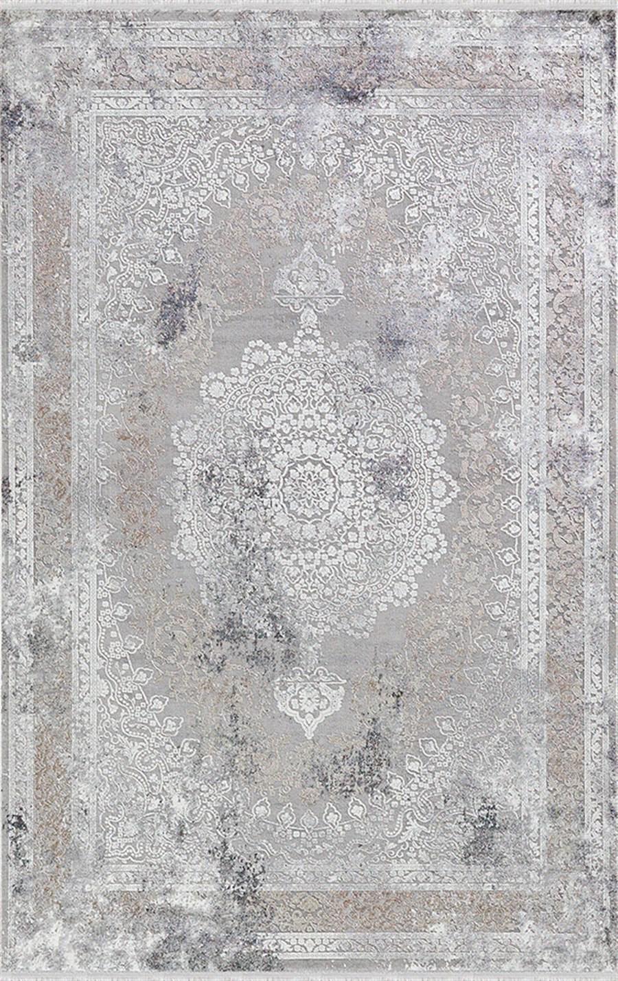 Merinos Tresor 34154 Gri 8 mm Akrilik Yıkanabilir Kalın Kaymaz Dikdörtgen Makine Dokuma Salon Halısı 80x180 cm