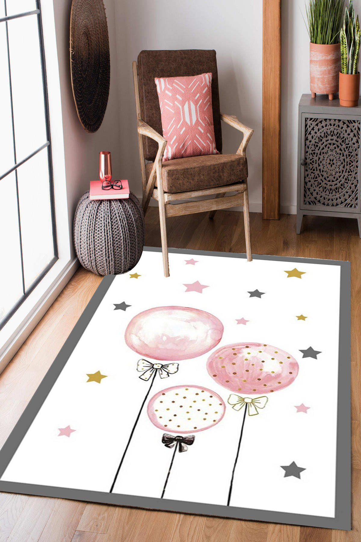 Homier Collection H-CK-10034A Çok Renkli 7 mm Pamuk Antibakteriyel Yıkanabilir Orta Kaymaz Dot Taban Dikdörtgen Makine Dokuma Çocuk Odası Halısı 140x200 cm