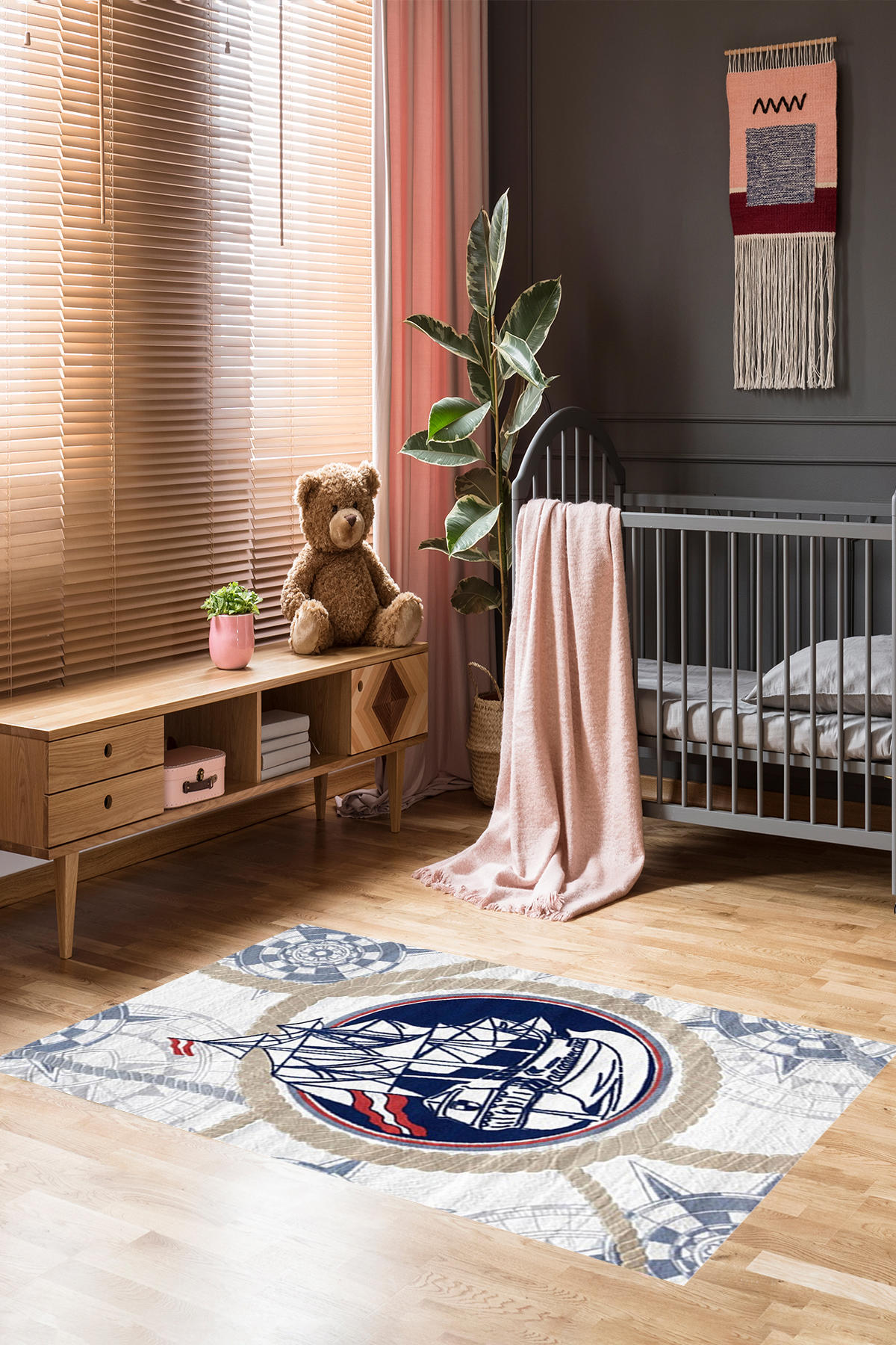 Homier Collection H-CK-10045A Krem 7 mm Pamuk Antibakteriyel Yıkanabilir Orta Kaymaz Dot Taban Dikdörtgen Makine Dokuma Çocuk Odası Halısı 200x290 cm