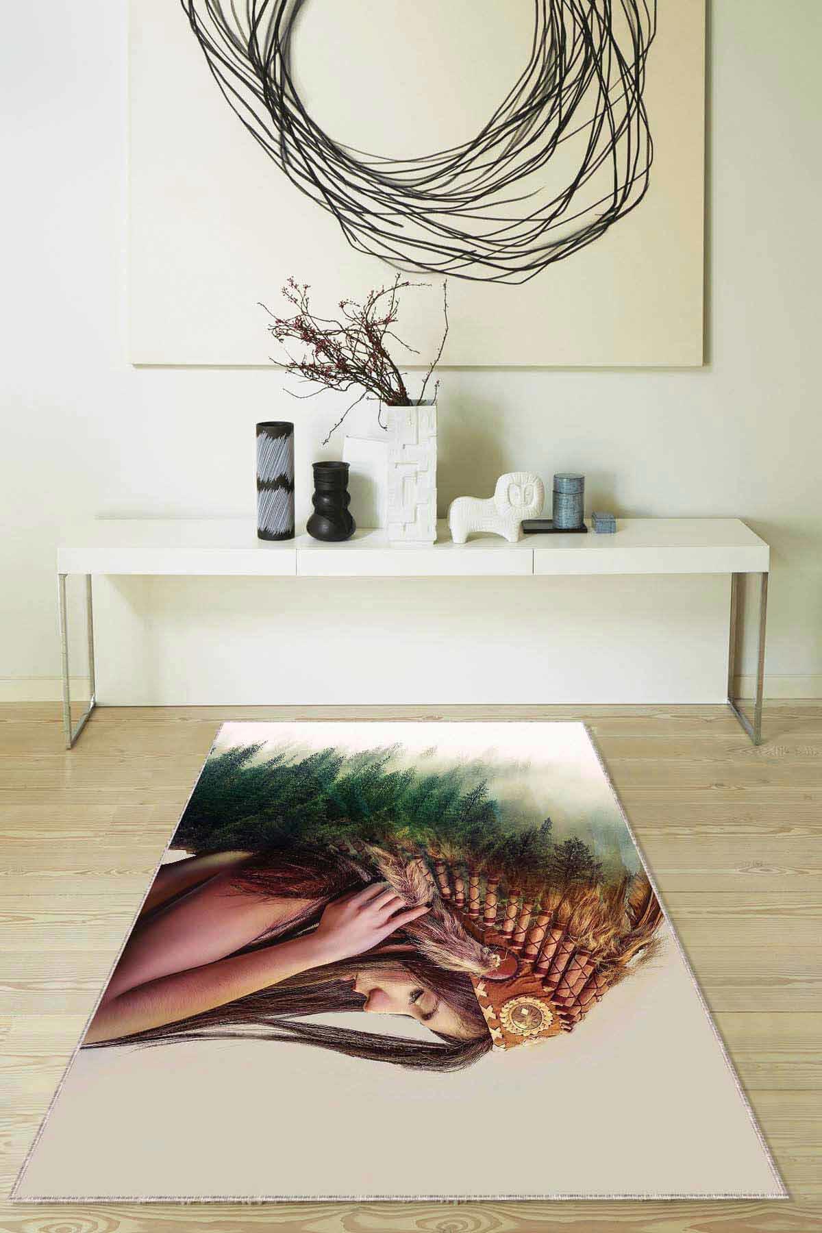Viva Home RV331 Yeşil 7 mm Mikropolyester Yalıtıma Yardımcı Yıkanabilir İnce Kaymaz Taban Dikdörtgen Makine Dokuma Antre-Salon-Yatak Odası Halısı 100x200 cm