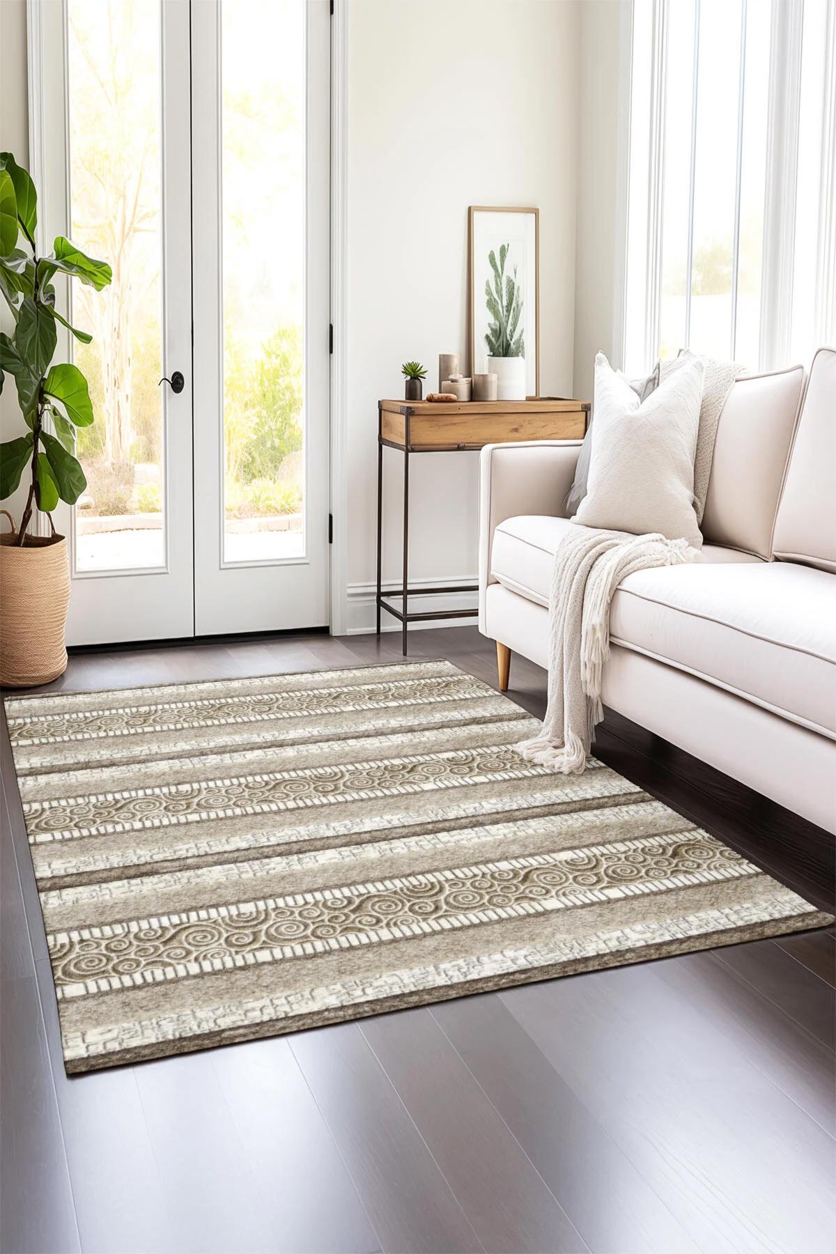Comotex Krem 7 mm Polyester Antibakteriyel Yıkanabilir Kalın Kaymaz Taban Dikdörtgen Makine Dokuma Salon Halısı 80x300 cm