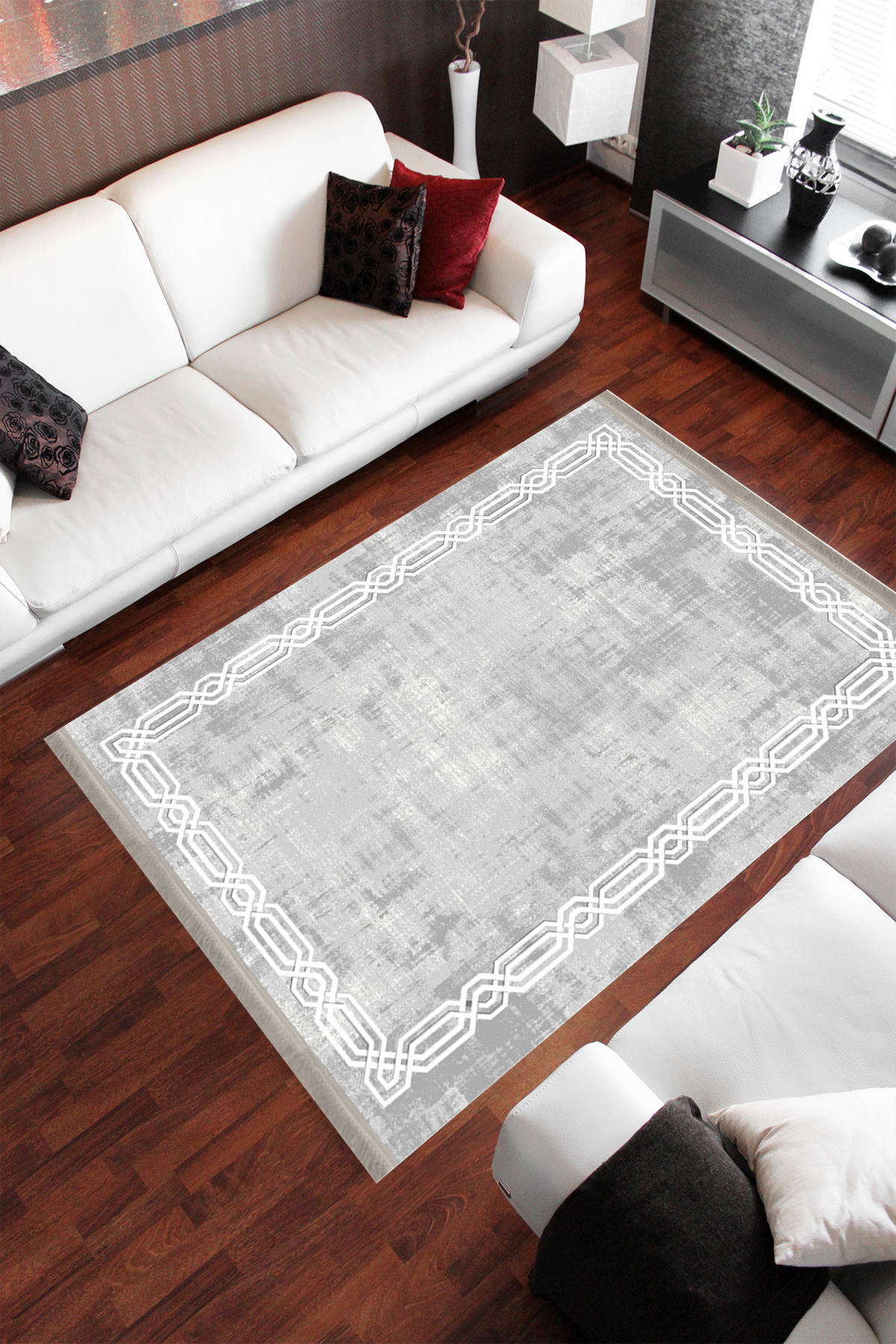 Homier Collection H-MD-0061A Krem 7 mm Pamuk Antibakteriyel Yıkanabilir Orta Kaymaz Dot Taban Dikdörtgen Makine Dokuma Salon Halısı 130x190 cm