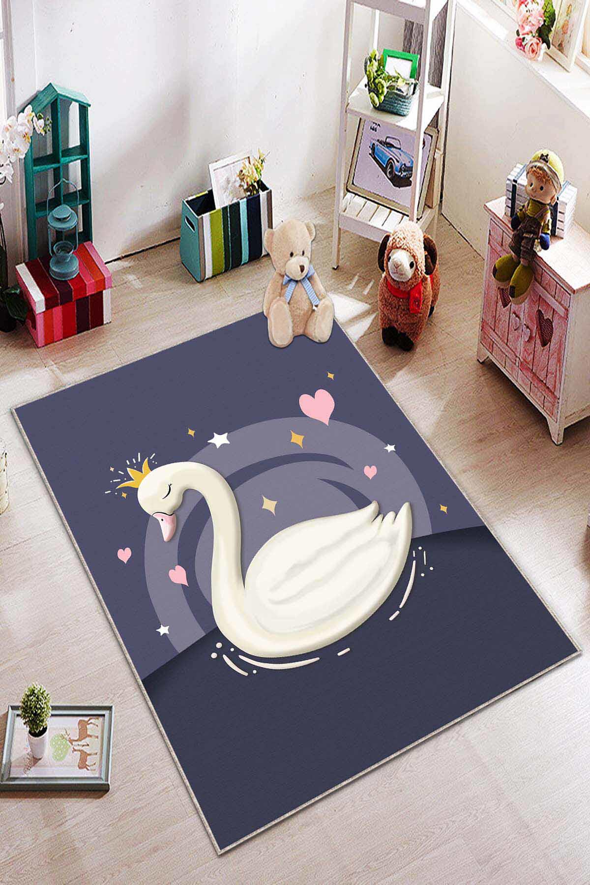 Viva Home AR991 Antrasit 7 mm Mikropolyester Yıkanabilir İnce Kaymaz Jüt Taban Dikdörtgen Makine Dokuma Çocuk Odası Halısı 120x180 cm